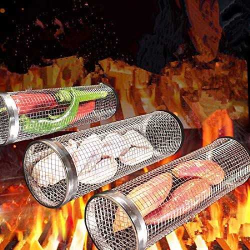 Rolling Grilling Basket Stainless Steel BBQ Grill Basket Outdoor Camping Barbecue Portable Roll Grill Basket - Image 3