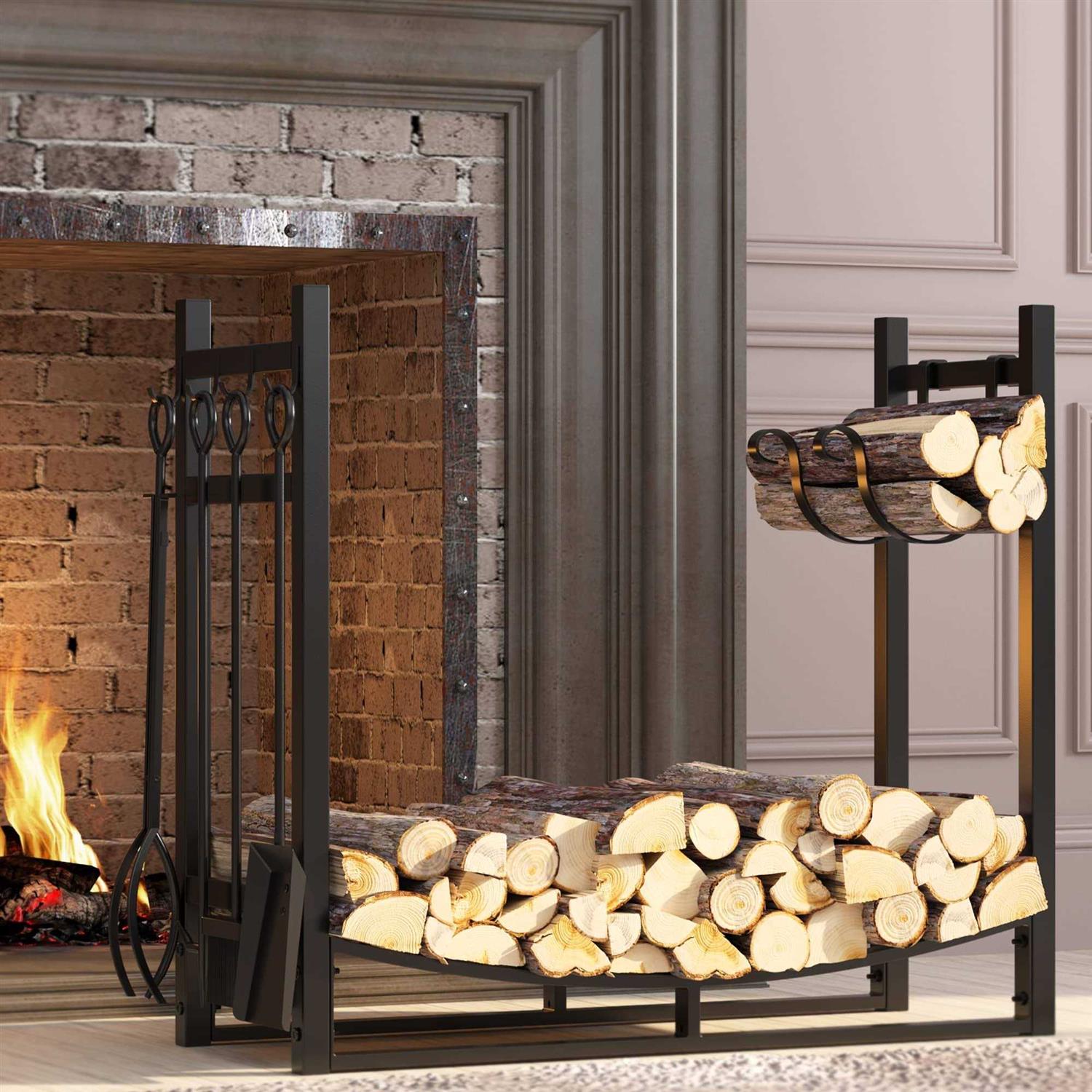 Fire Beauty Fireplace Log Rack With Kindling Holder Firewood Holder For Wood Storage Storage Log Holder Include 4 Tools - Image 3