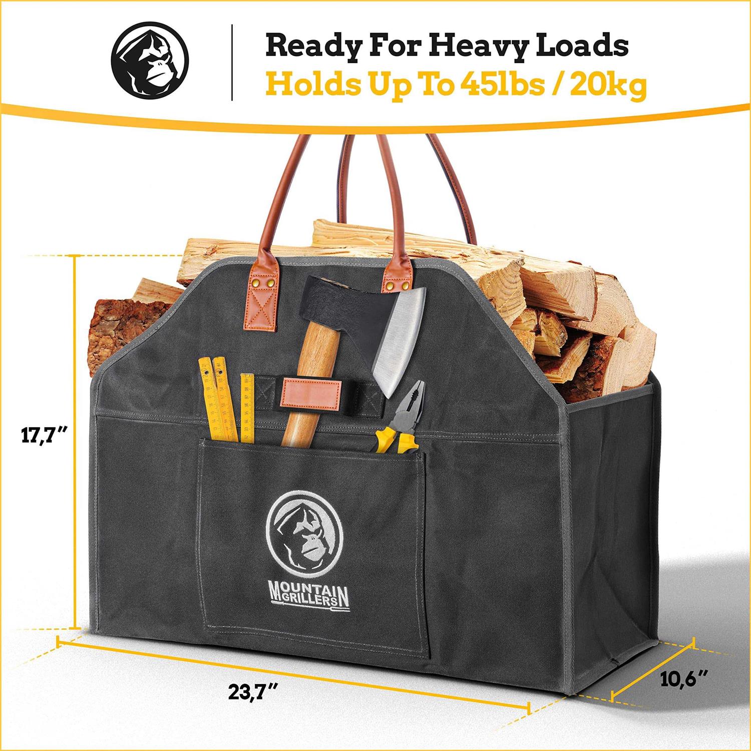 MOUNTAIN GRILLERS Heavy Duty Canvas Firewood Carrier - Image 3