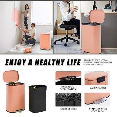 FDW Kitchen Trash Can with Lid for Office Bedroom Bathroom Step Trash Bin Fingerprint-Proof Garbage Bin Brushed Stainless Steel 13 Gallon / 50 Liter - Image 4