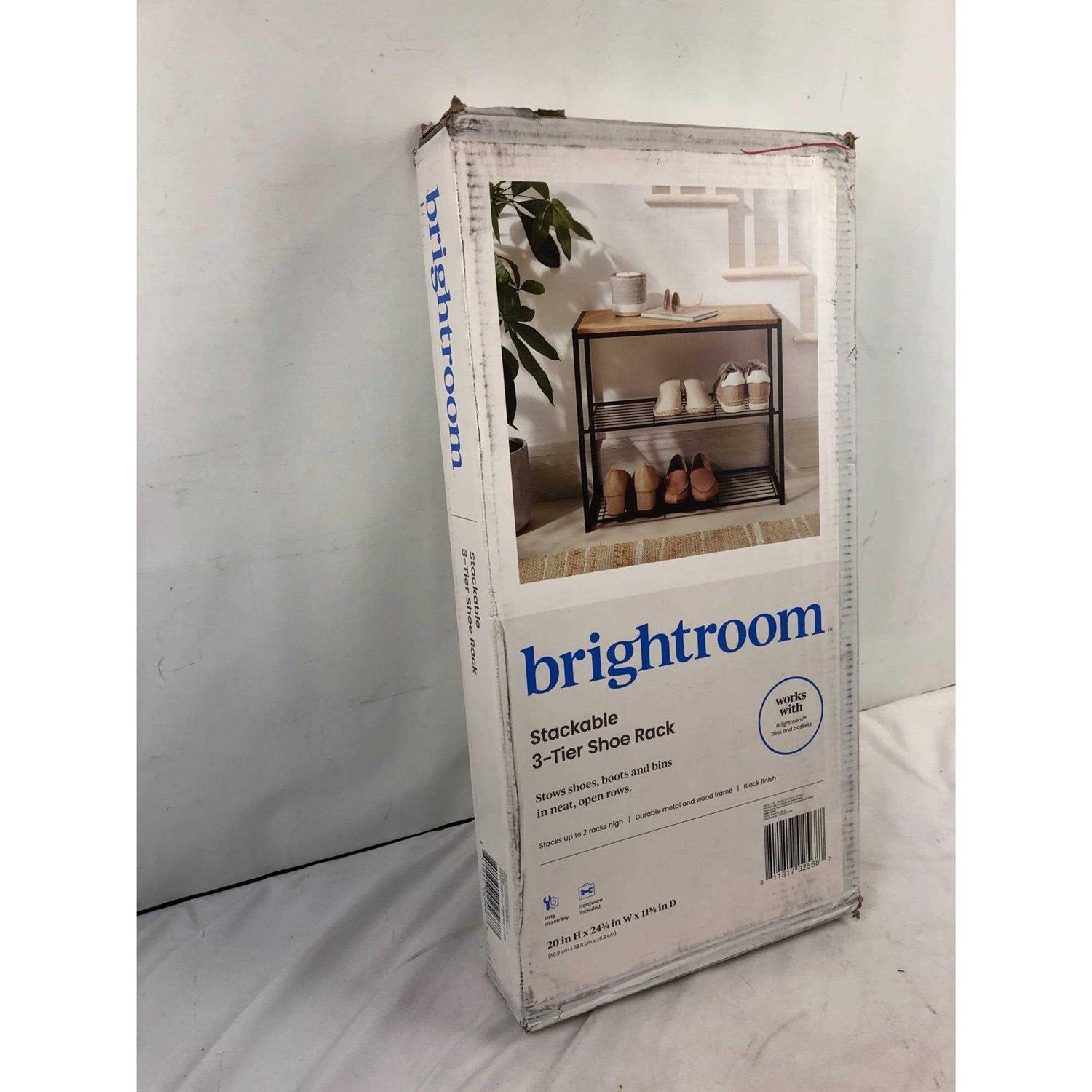 Brightroom 4 Tier Shoe Rack Black Metal with Natural Wood - Image 3