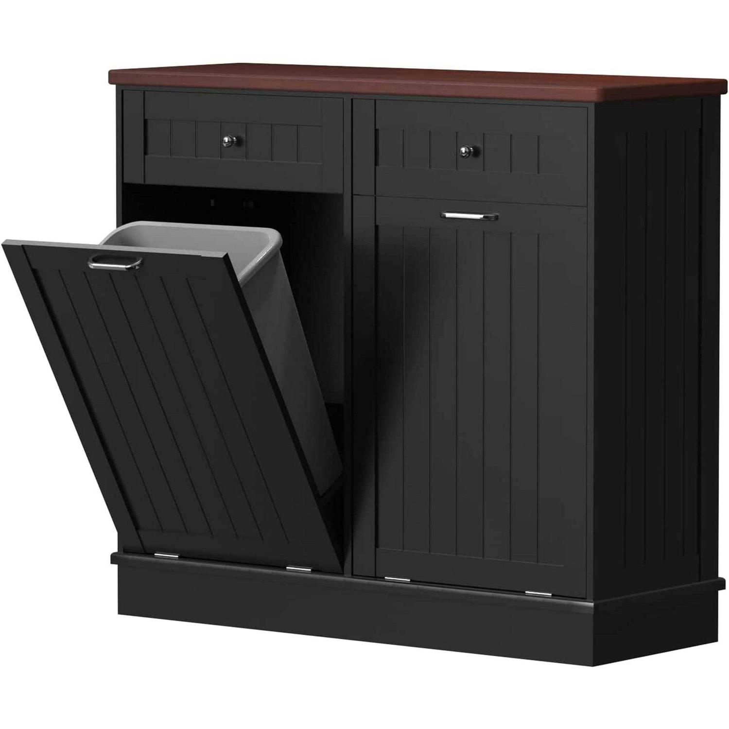Double Tilt Out Trash Cabinet 10 Gallon Wooden Free Standing Tolead - Image 5