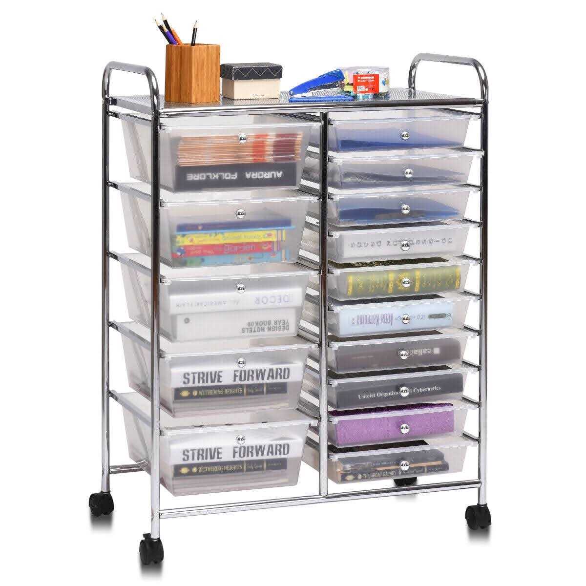 Costway 15 Drawer Rolling Organizer Cart Storage Tools Scrapbook Paper - Image 4