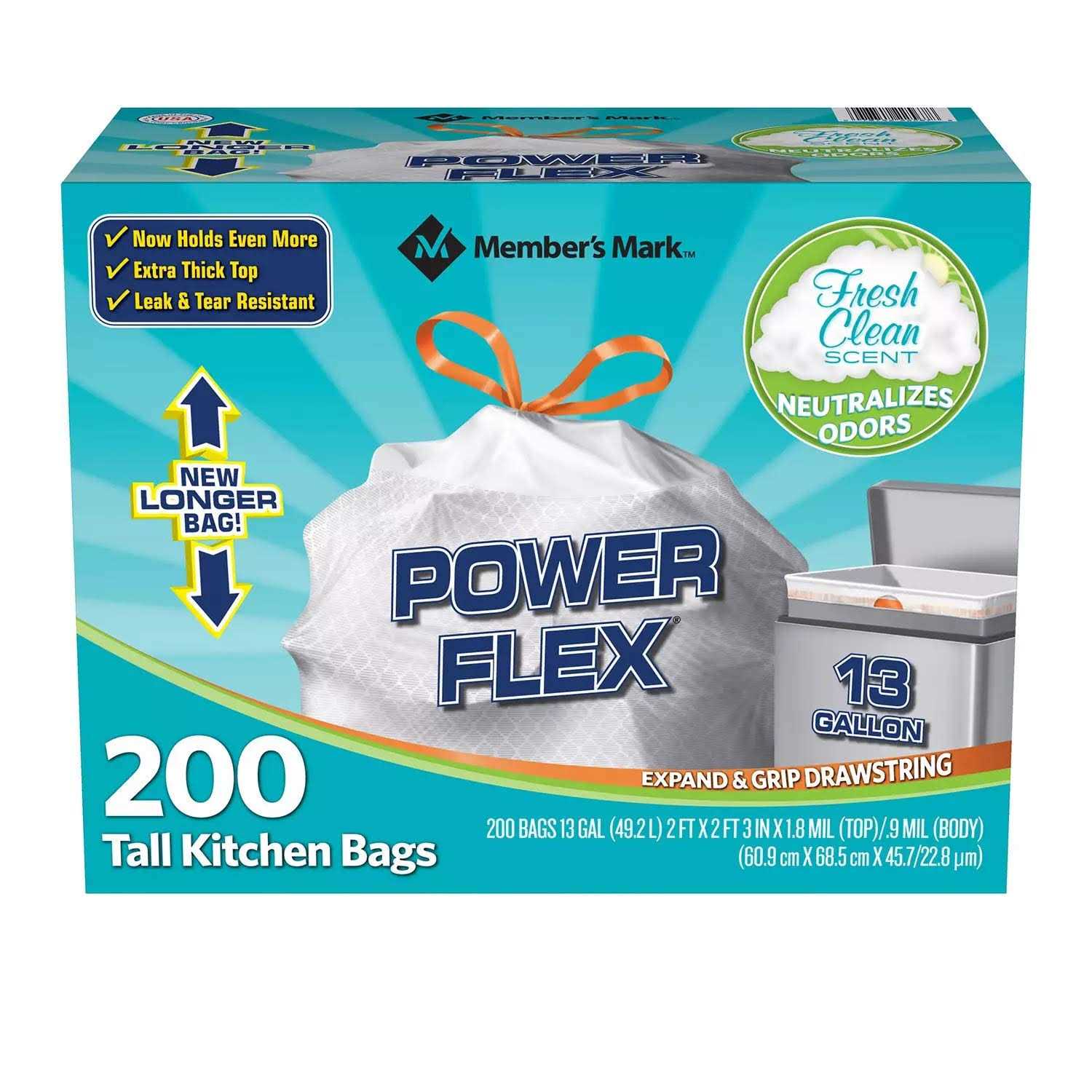 Member's Mark Power Flex Tall Kitchen Drawstring Bags