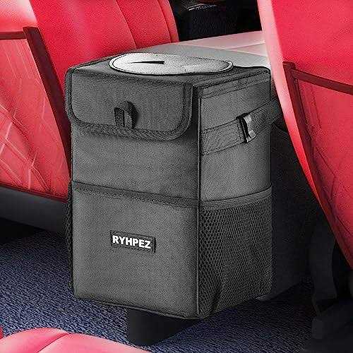 Ryhpez Car Trash Can with Lid Car Trash Bag Hanging with Storage Pockets - Image 5