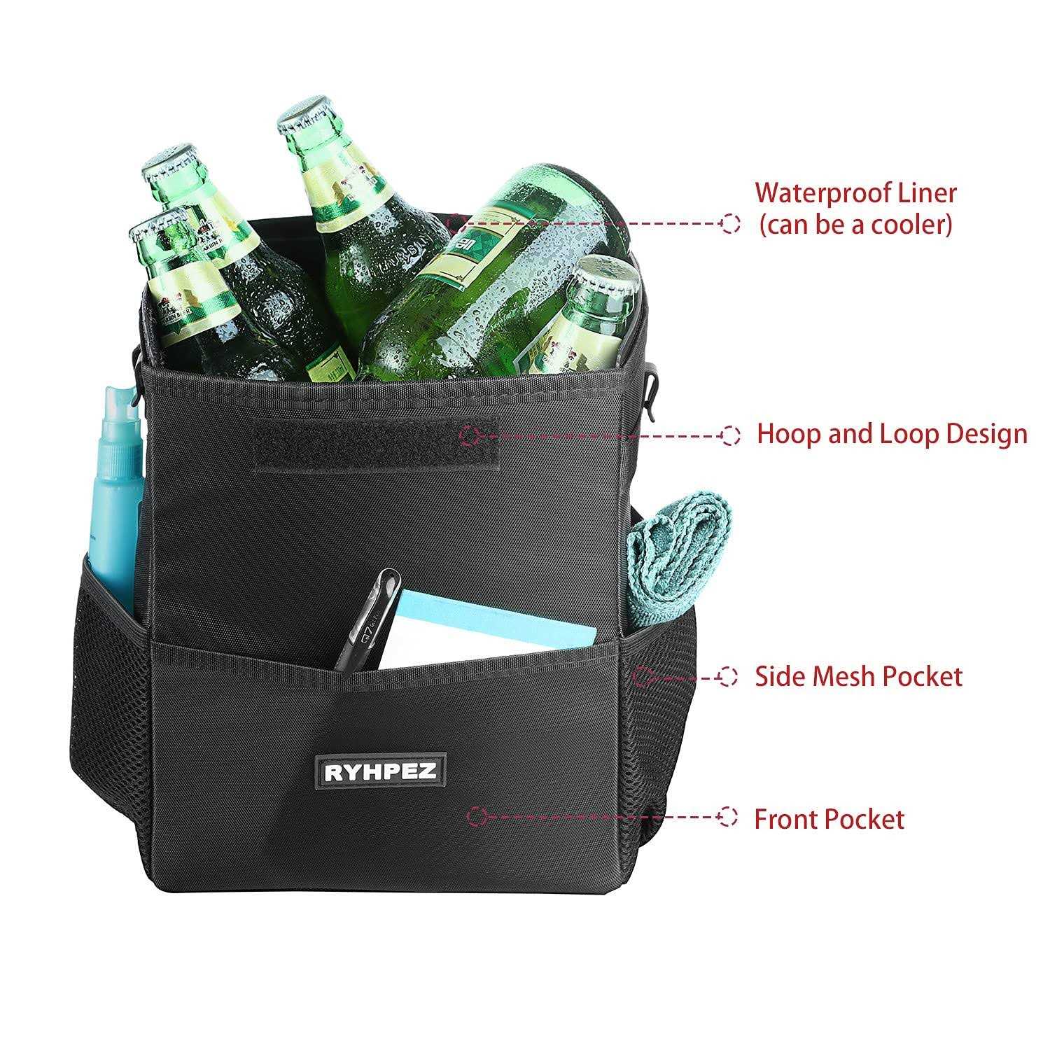 Ryhpez Car Trash Can with Lid Car Trash Bag Hanging with Storage Pockets - Image 5