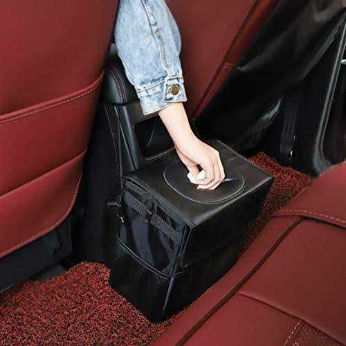 Ryhpez Car Trash Can with Lid Car Trash Bag Hanging with Storage Pockets - Image 3