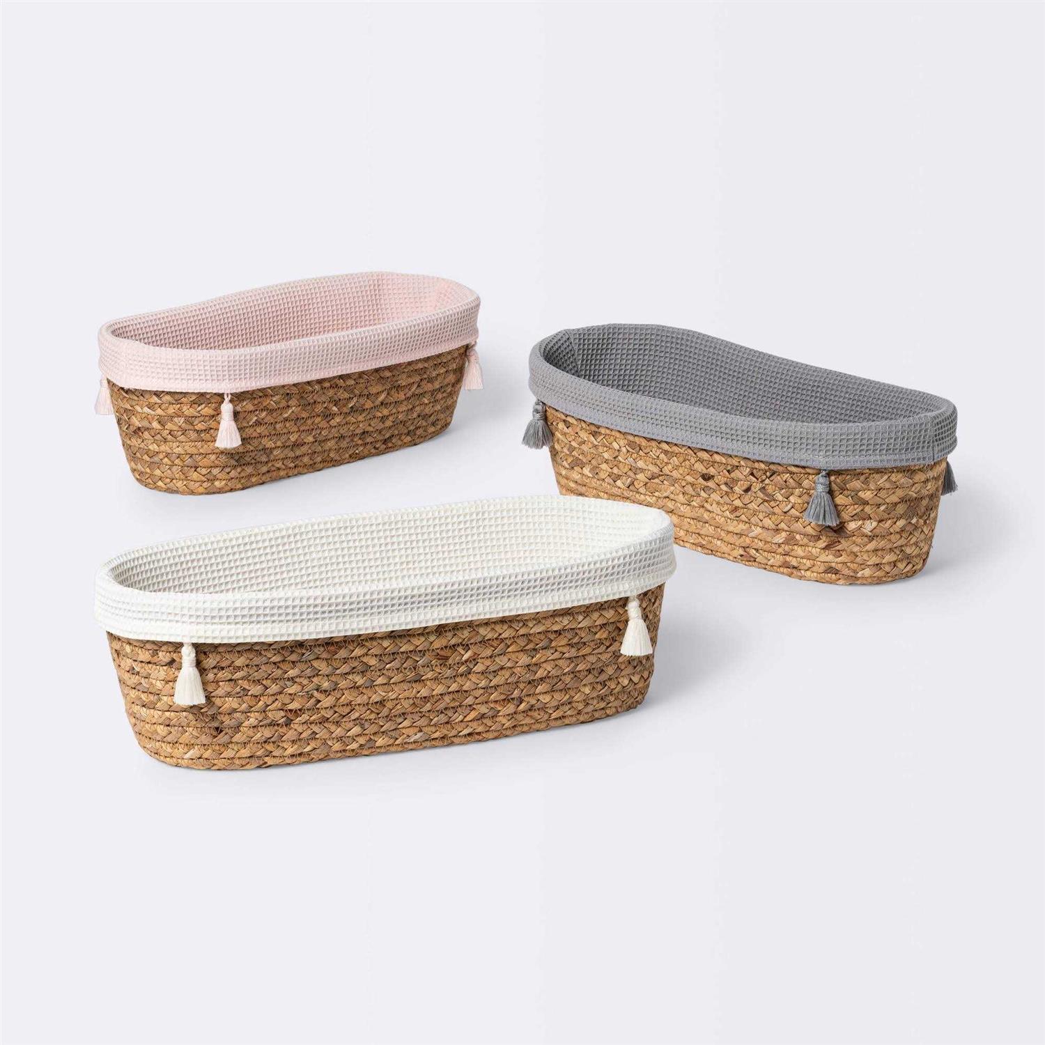 Cloud Island Natural Weave Oval Storage Bin with Waffle Weave Liner - Image 3