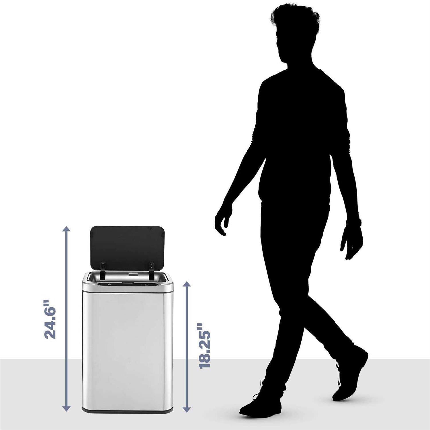 Elpheco Stainless Steel Office Trash Can 6.6 Gallon Motion Sensor Garbage Bin Rectangular Automatic Touch Free Waste Bin for Hotel and Living Room - Image 3