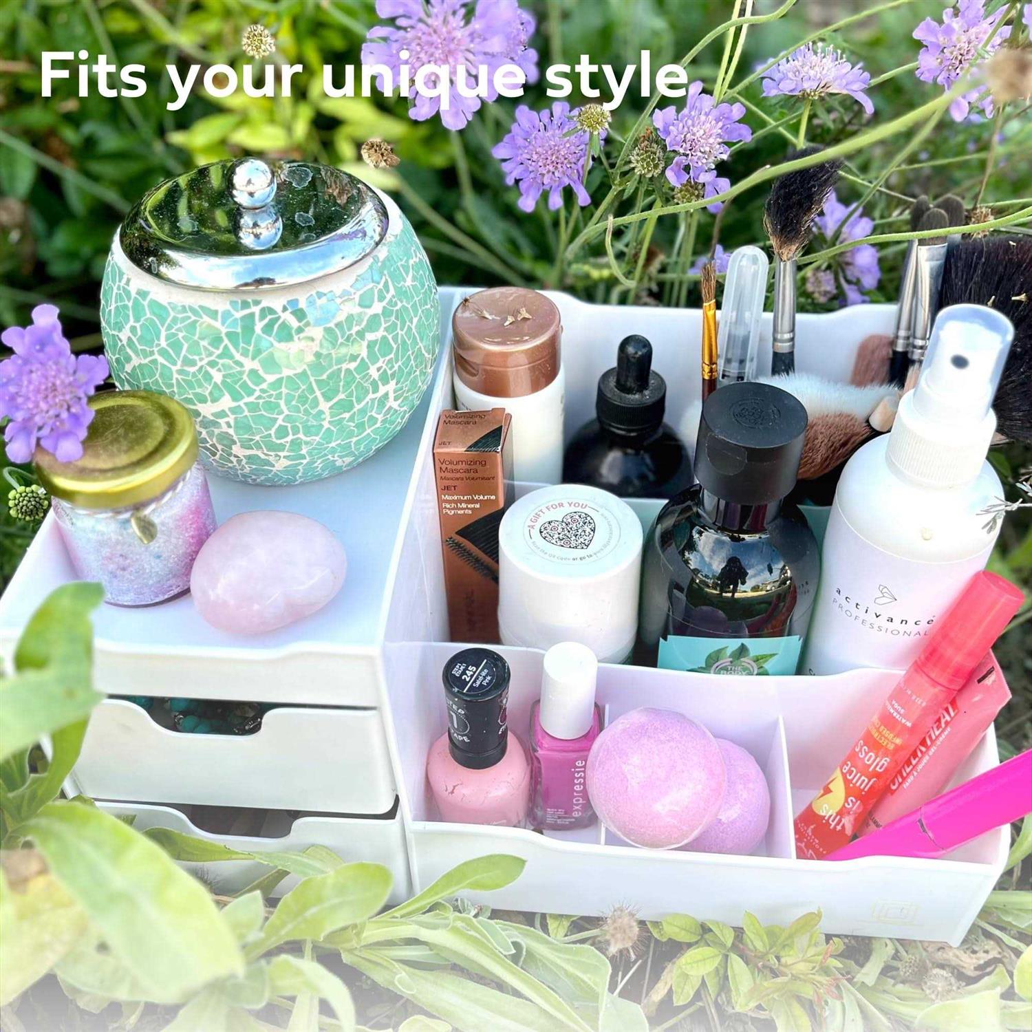 Uncluttered Designs Makeup Organizer With Drawers Modern Countertop Storage for Cosmetics Chic Vanity Holder for Perfume - Image 4