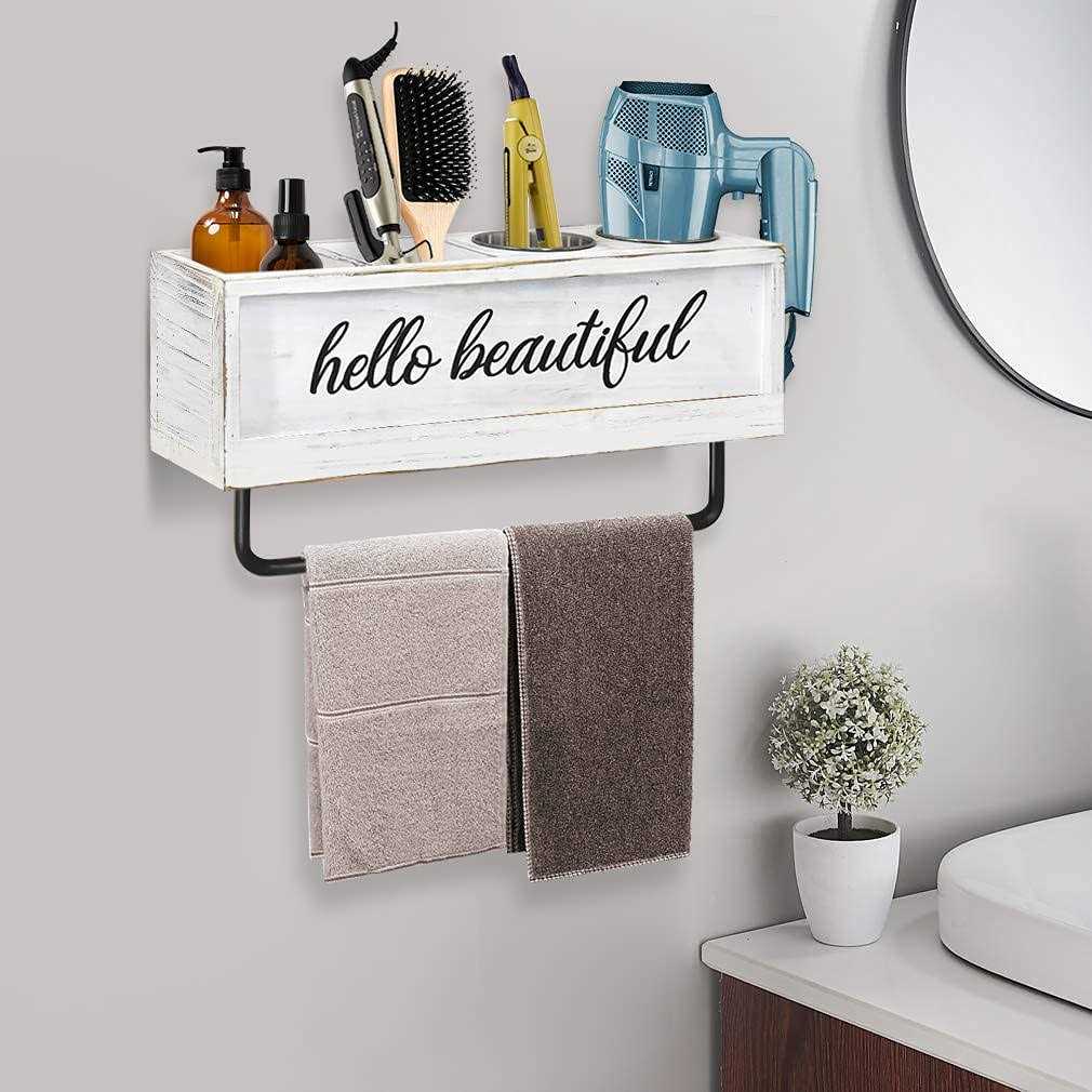 Anwelynd Rustic Hair Dryer Holder Wall Mounted, Hair Tools and Styling Organizer - Image 3