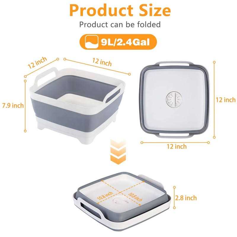 Goderewild 2.4 Gal Collapsible Dish Basin with Drain Plug Space Saving Outdoor Multiuse Foldable Sink Tub - Image 3