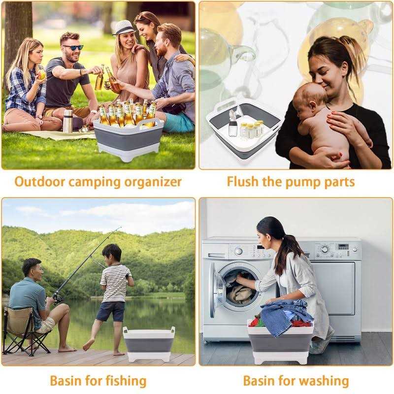 Goderewild 2.4 Gal Collapsible Dish Basin with Drain Plug Space Saving Outdoor Multiuse Foldable Sink Tub - Image 4