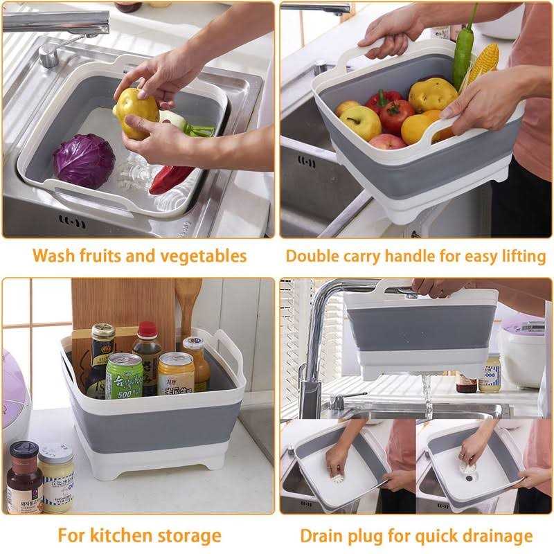 Goderewild 2.4 Gal Collapsible Dish Basin with Drain Plug Space Saving Outdoor Multiuse Foldable Sink Tub - Image 5