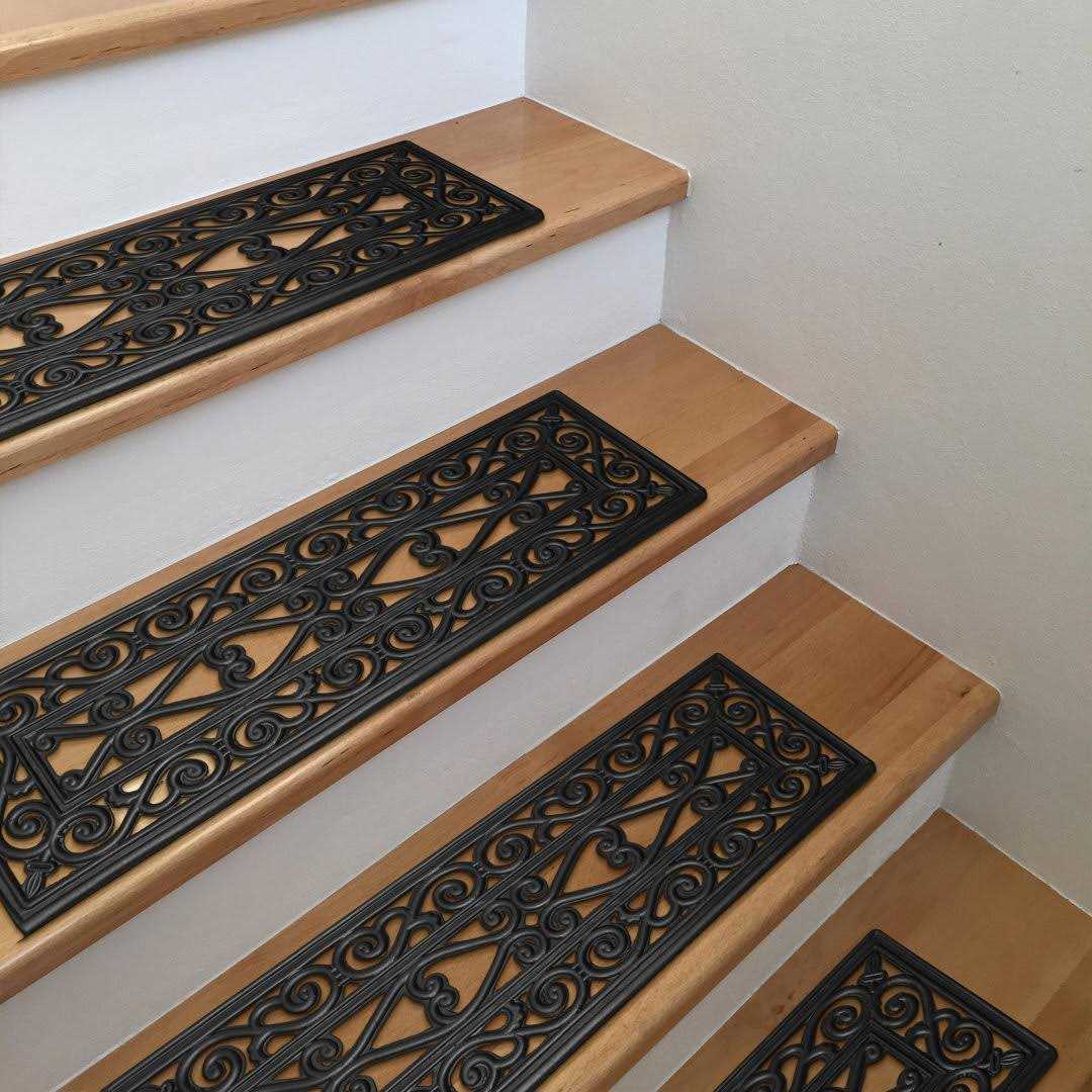 Ottomanson Indoor/Outdoor Hose-Wash Iron Wrought Design Non-Slip Rubber 10 x 30 Modern Stair Treads for Stairs - Image 4