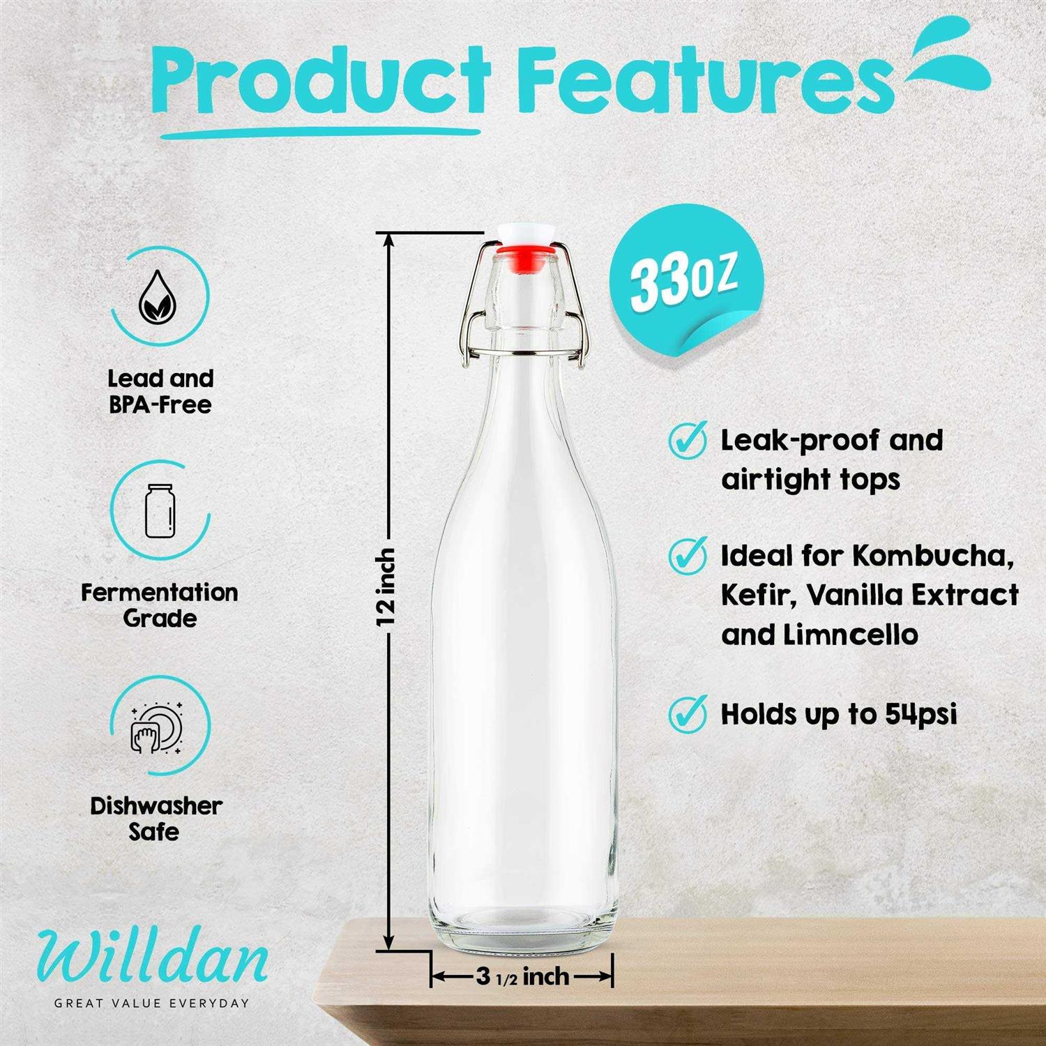 WILLDAN Giara Glass Bottle with Stopper Caps Set Swing Top Glass Bottles for Beverages - Image 4
