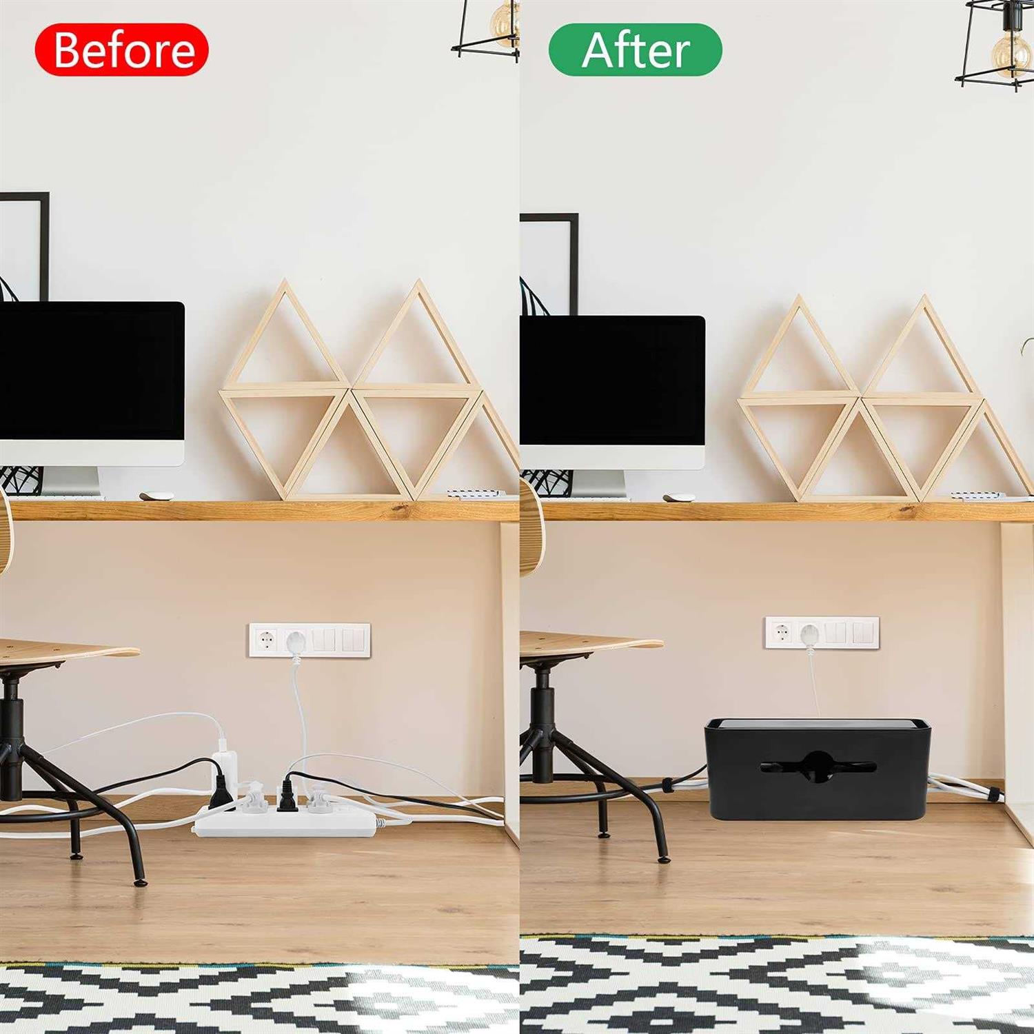 Cable Management Box,Cord Box to Hide Power Strips,Cord Organizer Hider to Conceal The Electrical Wires from TV Computer Under Desk and on Floor - Image 3