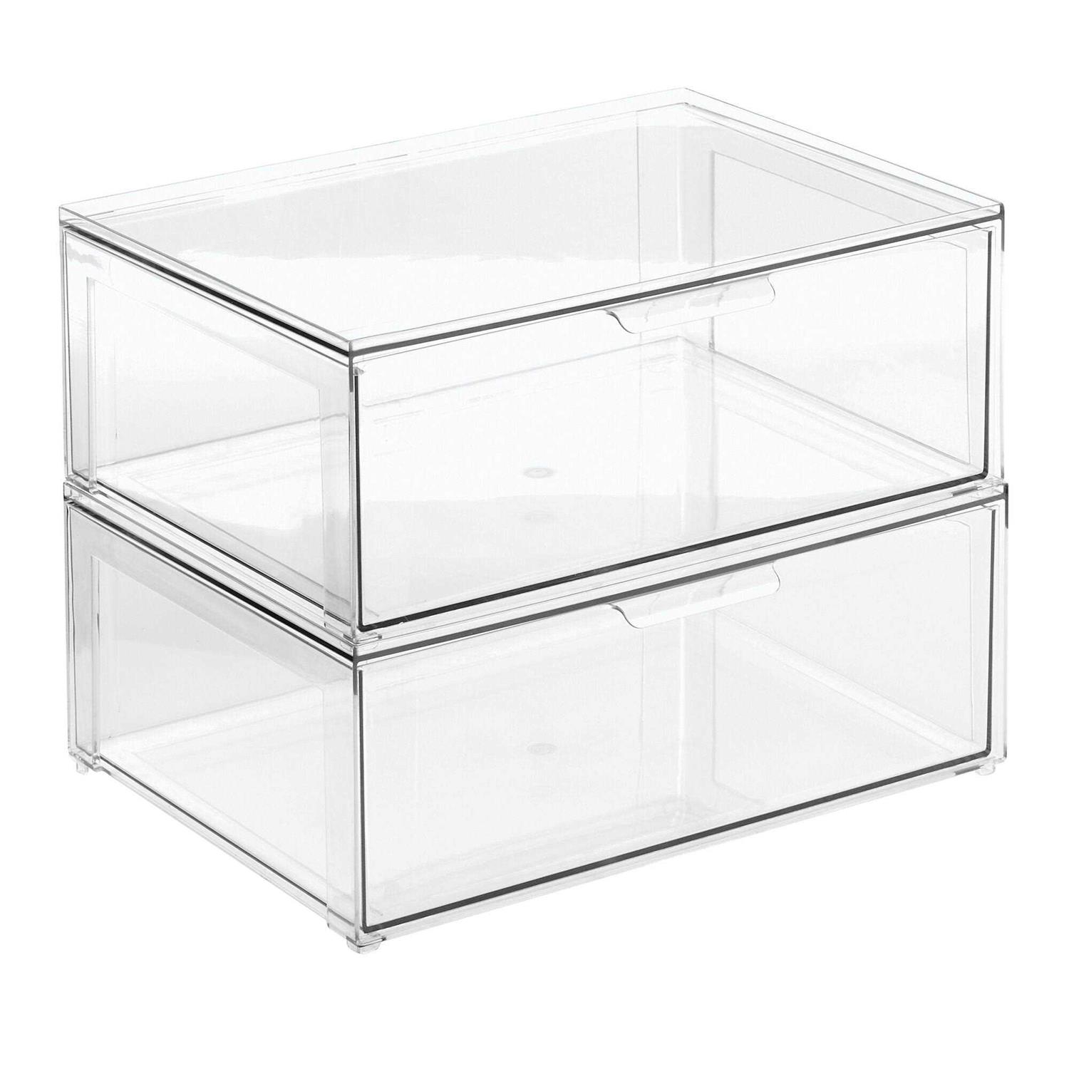 mDesign Plastic Stacking Closet Storage Organizer Bin with Drawer