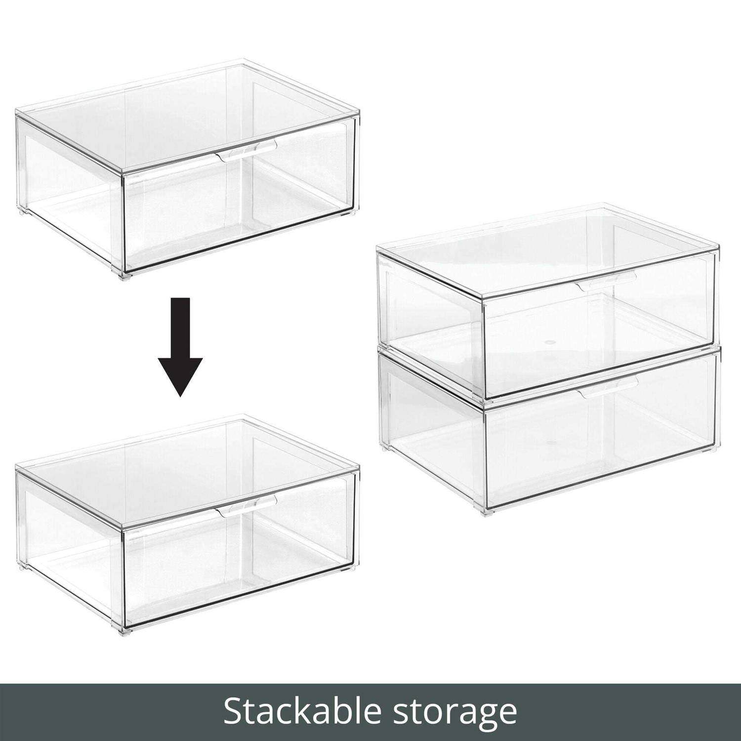 mDesign Plastic Stacking Closet Storage Organizer Bin with Drawer - Image 2