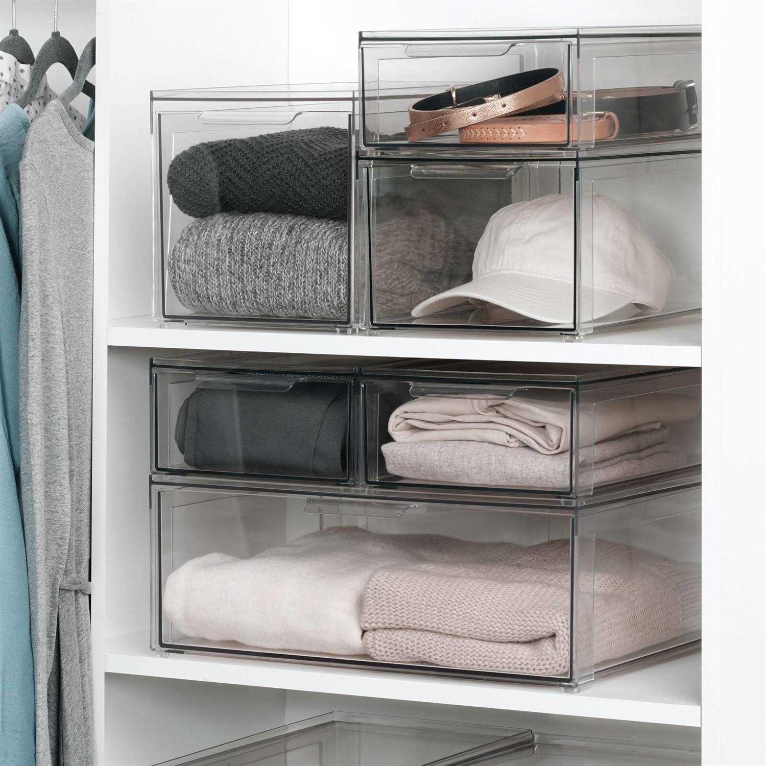 mDesign Plastic Stacking Closet Storage Organizer Bin with Drawer - Image 3