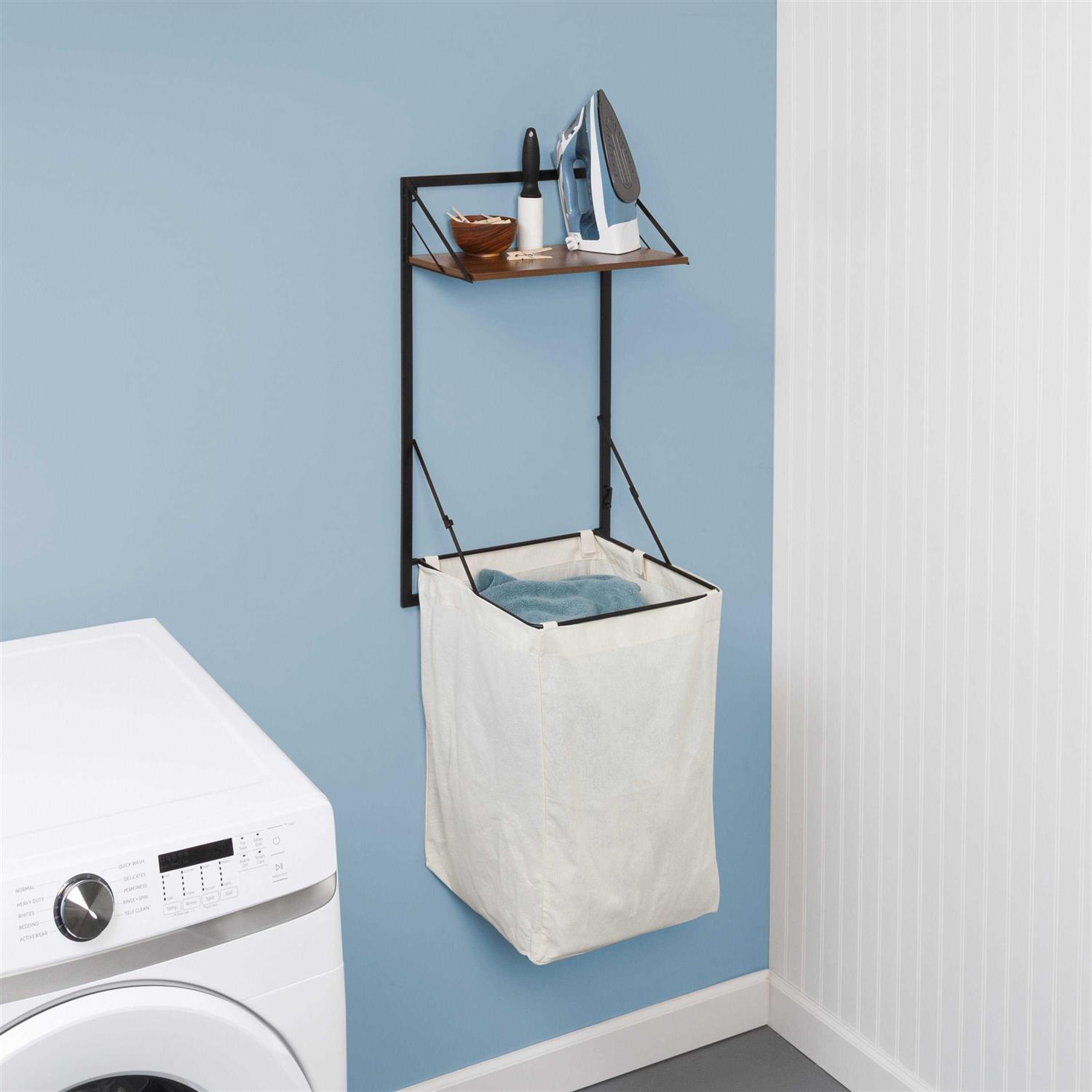 Honey-Can-Do Wall Mounted Hamper with Wood Shelf - Image 2