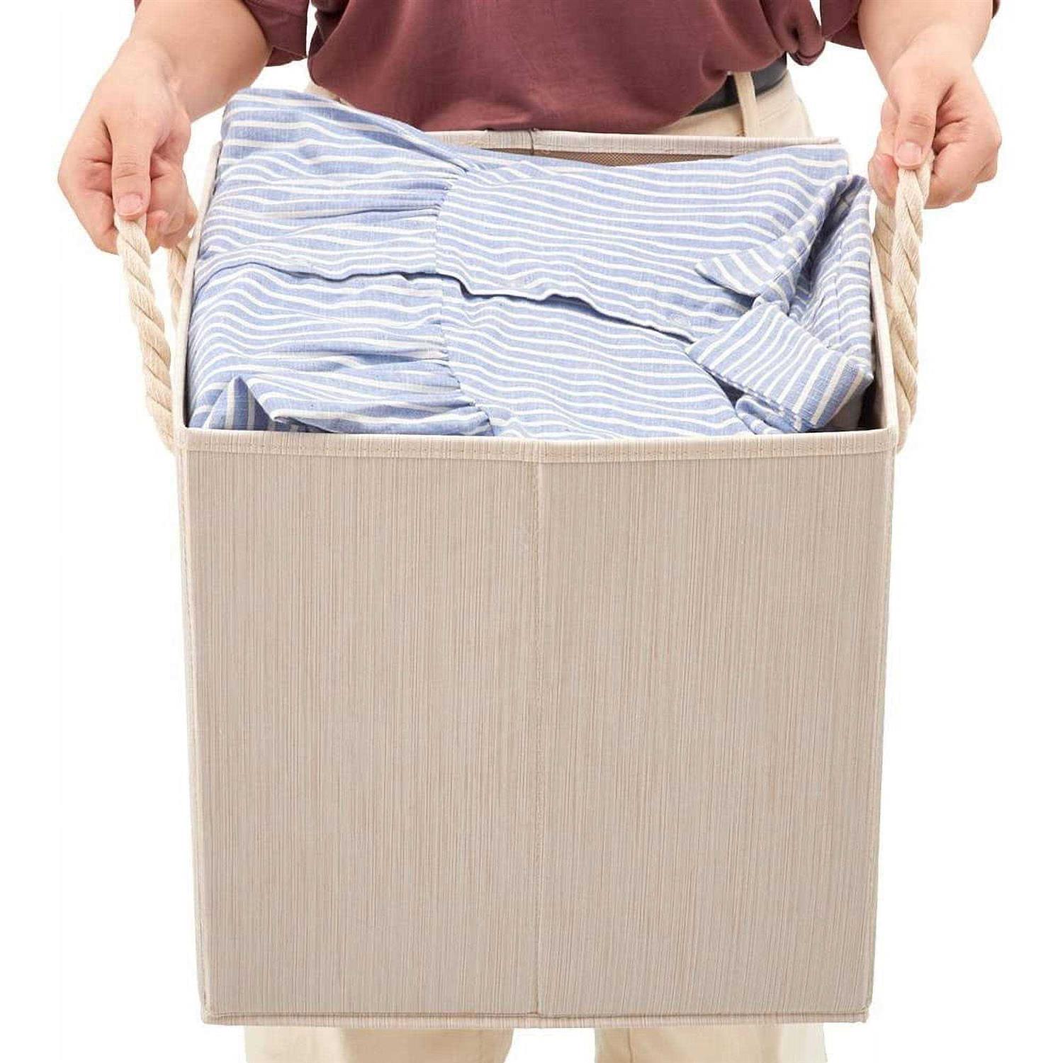 EZOWare Set of 4 Fabric Bamboo Fabric Storage Basket Bins with Cotton Rope Handle - Image 4