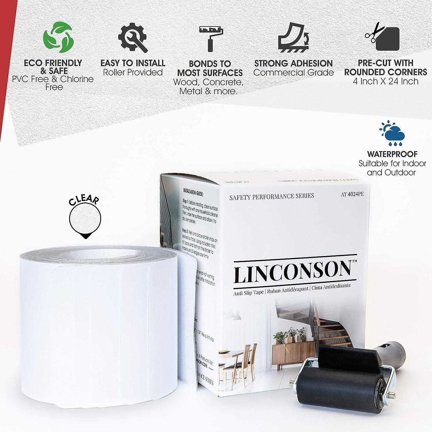 linconson Clear Slip Resistant Stairs Tread Grip Tape Anti Slip Strips-PVC Free - Image 5