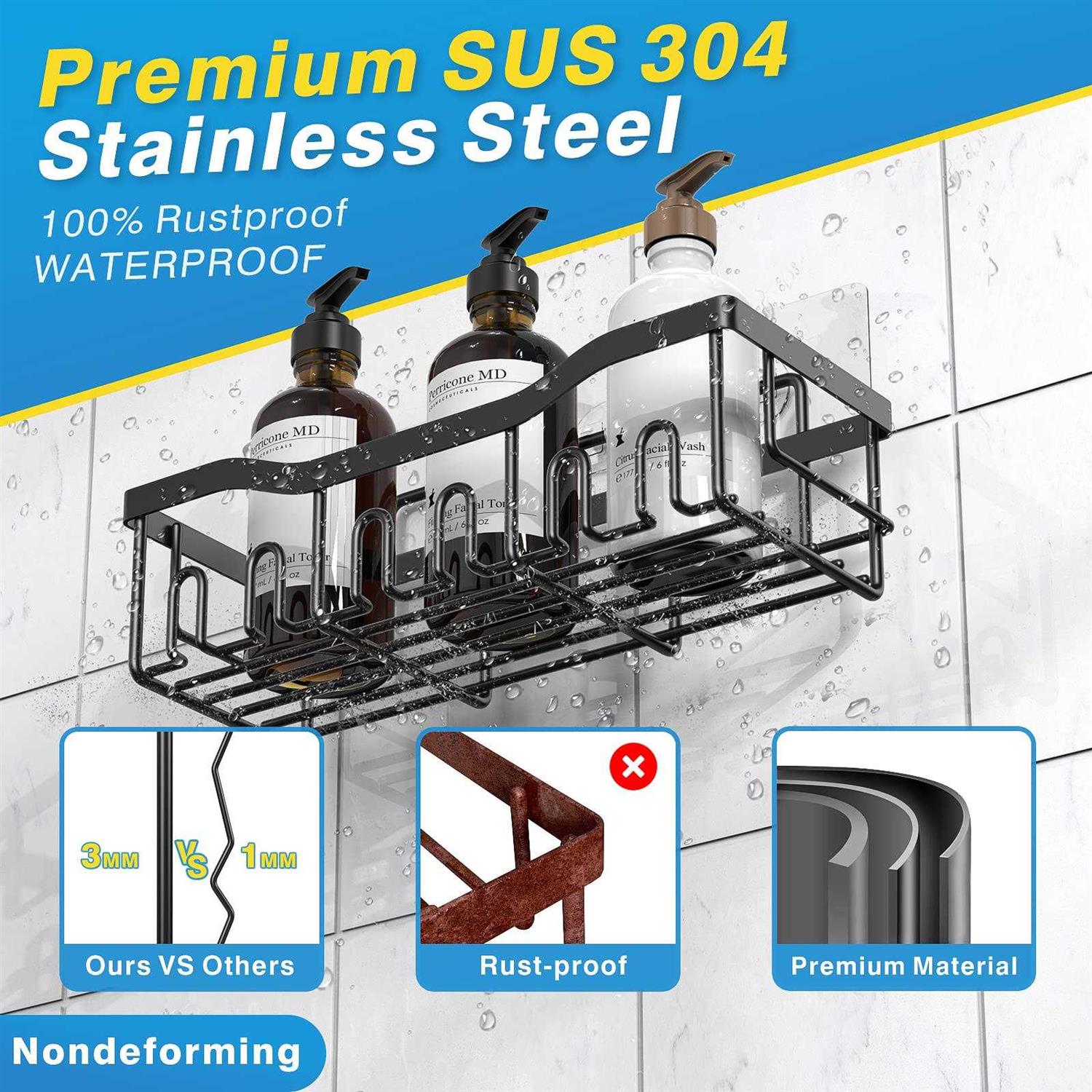 EUDELE Shower Caddy 2 Pack,Adhesive Shower Organizer for Bathroom storage&Home Decor&Kitchen organizers and storage,No Drilling,Rustproof Stainless - Image 3