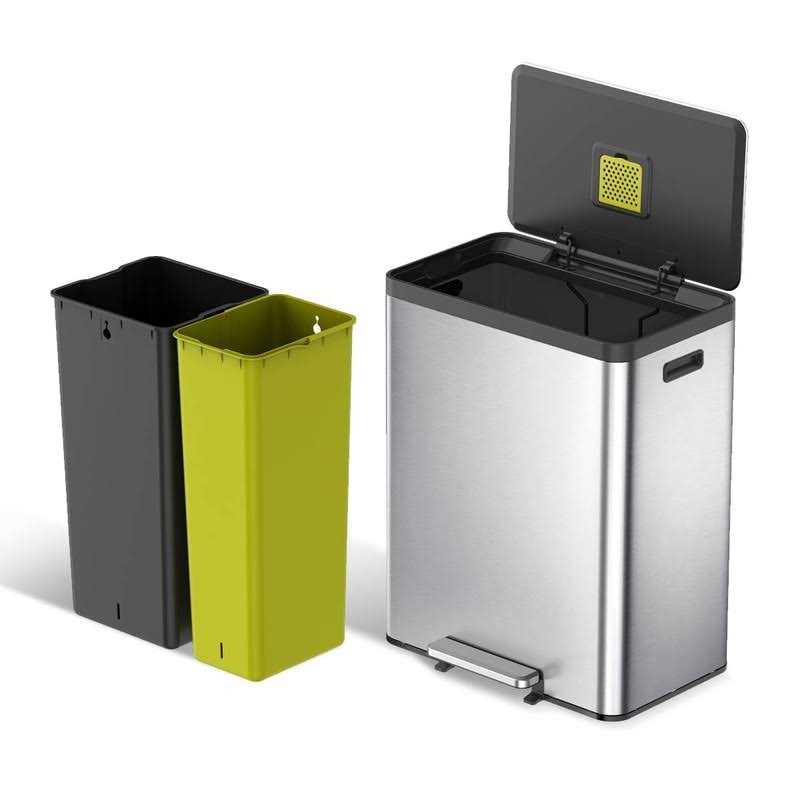 EKO EcoCasa II 36L+24L Dual Trash Can with Recycle Bin, Stainless Steel Garbage Can with Lid, Deodorizer Compartment, Odor-Proof and Fingerprint - Image 3