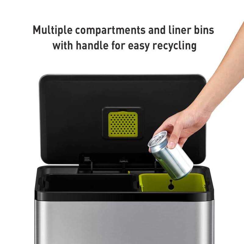 EKO EcoCasa II 36L+24L Dual Trash Can with Recycle Bin, Stainless Steel Garbage Can with Lid, Deodorizer Compartment, Odor-Proof and Fingerprint - Image 5