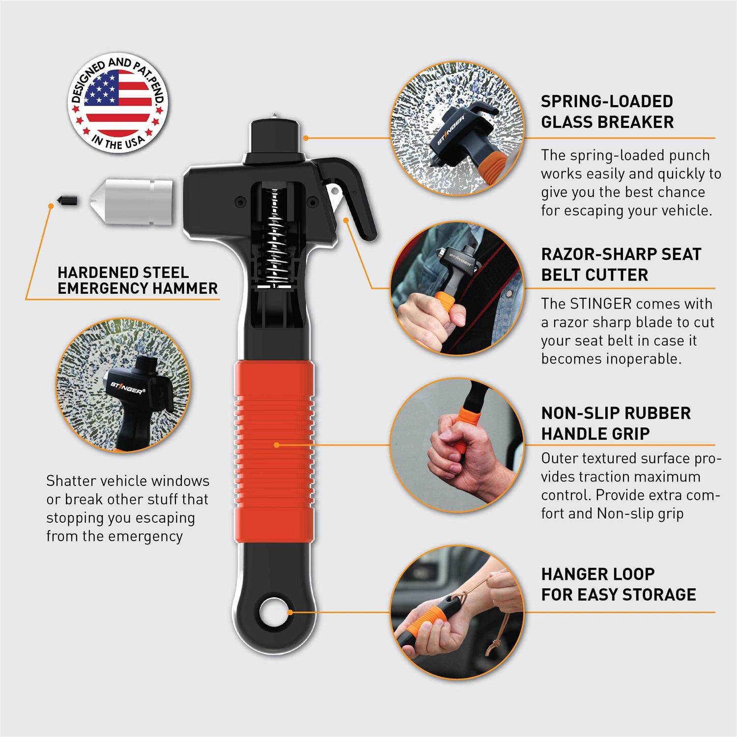 Stinger Super Duty Car Emergency Escape & Rescue Tool Hardened Carbon Steel Hammer - Image 3