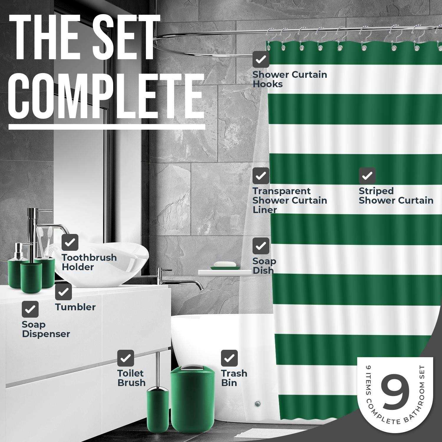 Clara Clark 9 Piece Complete Bathroom Accessories Kit with Shower Curtain Set - Image 3
