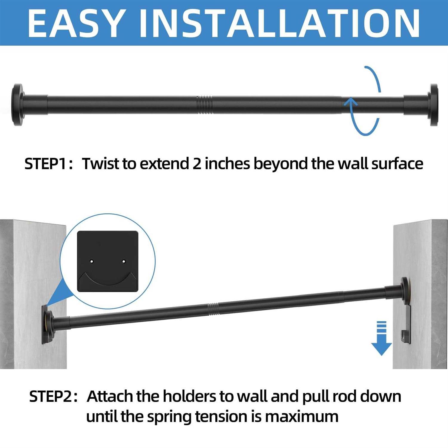 CorkLatta Matte Black Shower Curtain Rod,1 Inch Diameter Stainless Steel Adjustable Spring Tension Rods 32 to 80,With Holders,Anti-Slip,No Drilling - Image 3
