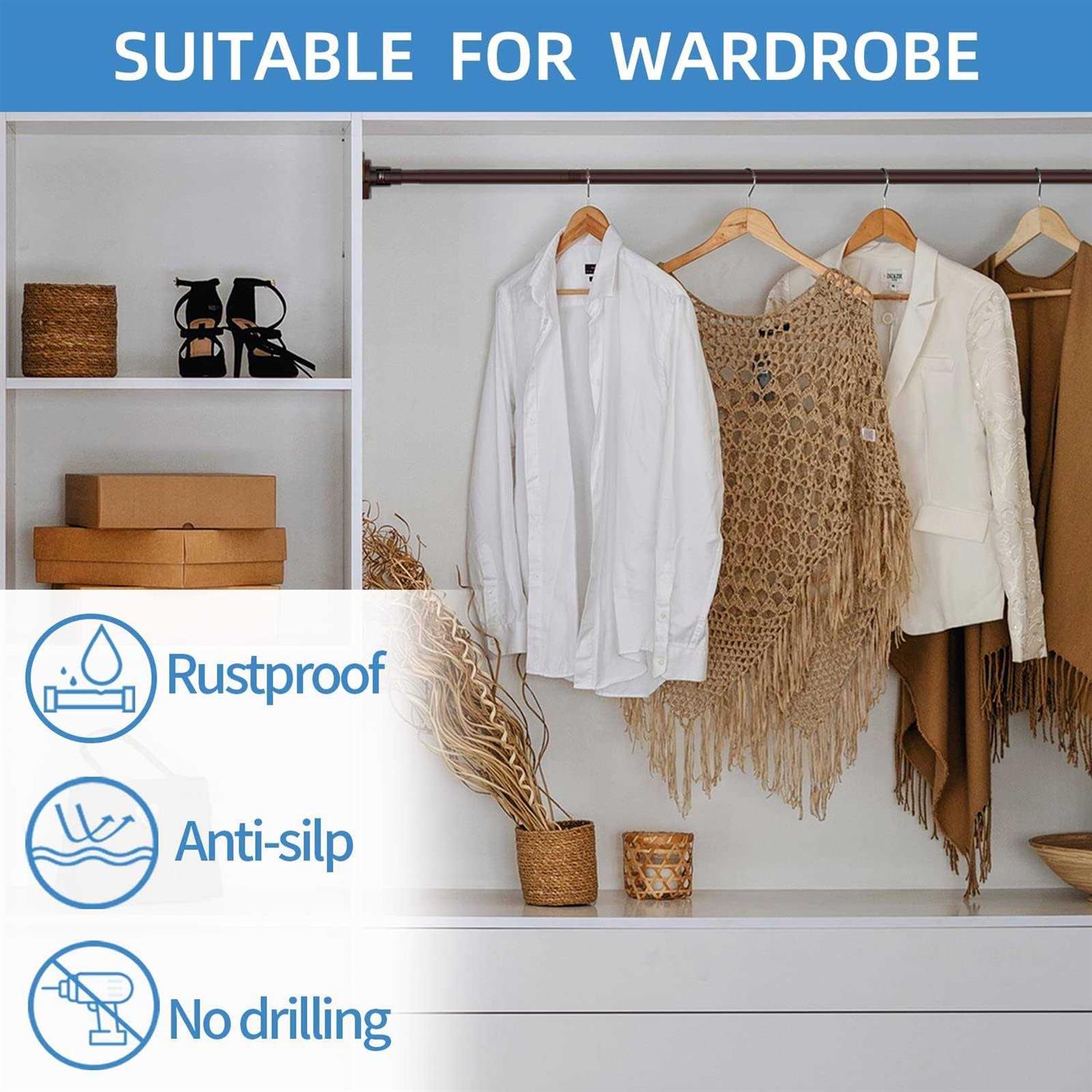 CorkLatta Matte Black Shower Curtain Rod,1 Inch Diameter Stainless Steel Adjustable Spring Tension Rods 32 to 80,With Holders,Anti-Slip,No Drilling - Image 4