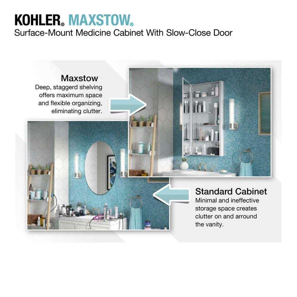 Kohler Maxstow 15 in. x 40 in. Aluminum Frameless Surface-Mount Soft Close Medicine Cabinet with Mirror - Image 3