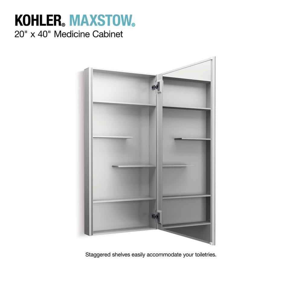 Kohler Maxstow 15 in. x 40 in. Aluminum Frameless Surface-Mount Soft Close Medicine Cabinet with Mirror - Image 3