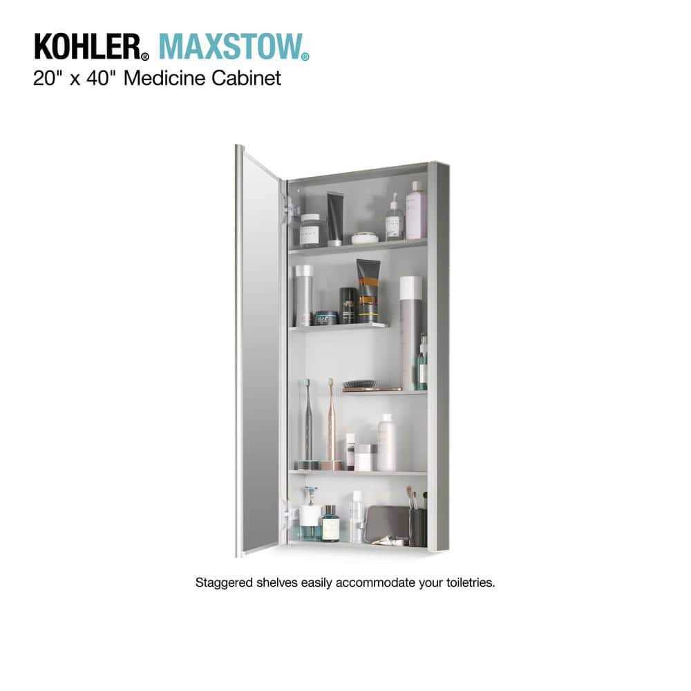 Kohler Maxstow 15 in. x 40 in. Aluminum Frameless Surface-Mount Soft Close Medicine Cabinet with Mirror - Image 5