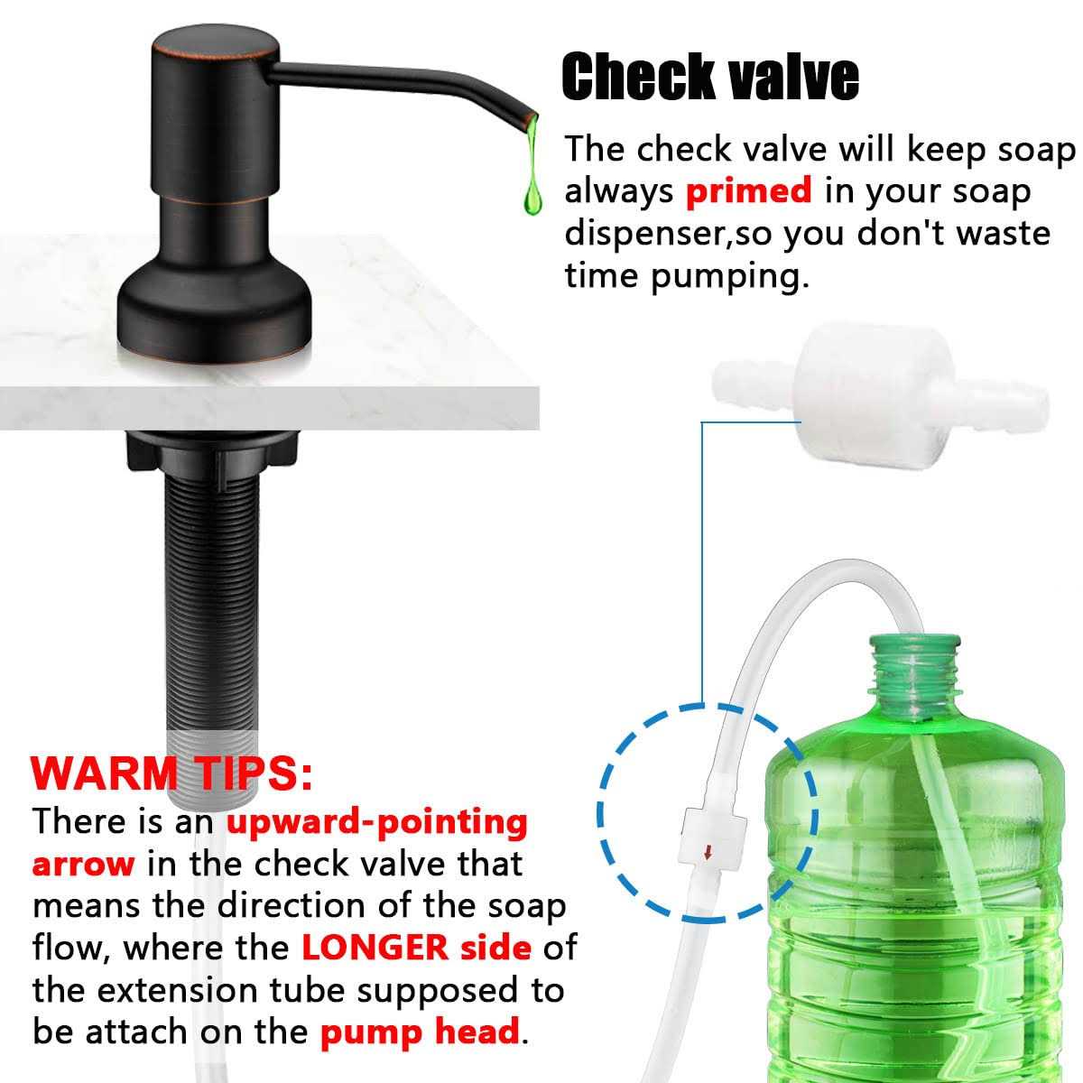 Soap Dispenser Extension Tube Kit with Check Valve 47 Under Counter Soap Dispenser Tube for Kitchen Sink - Image 3