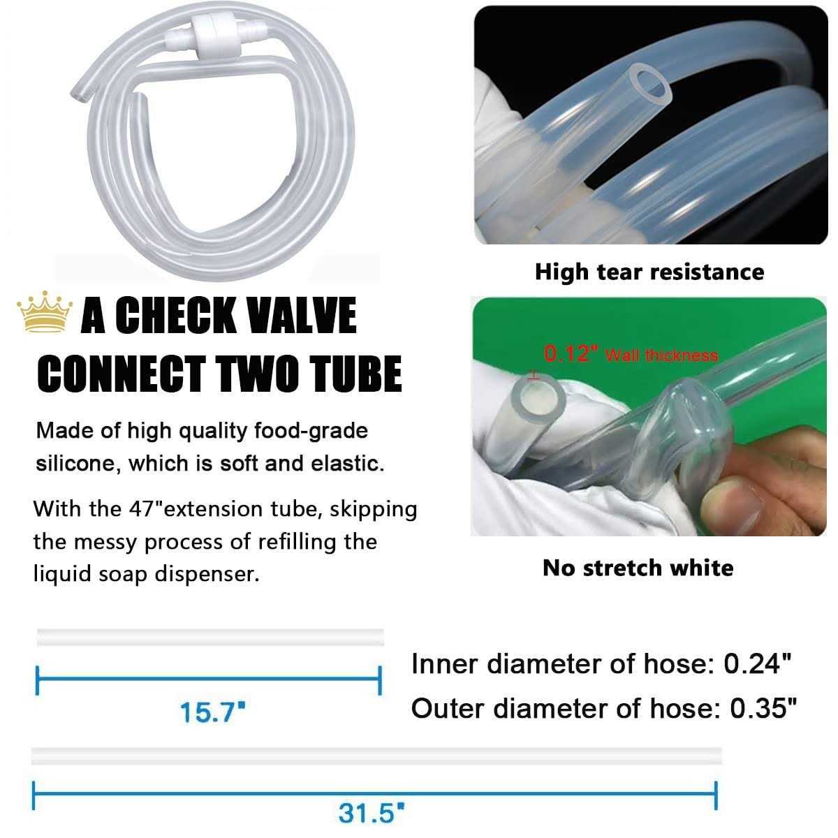 Soap Dispenser Extension Tube Kit with Check Valve 47 Under Counter Soap Dispenser Tube for Kitchen Sink - Image 5