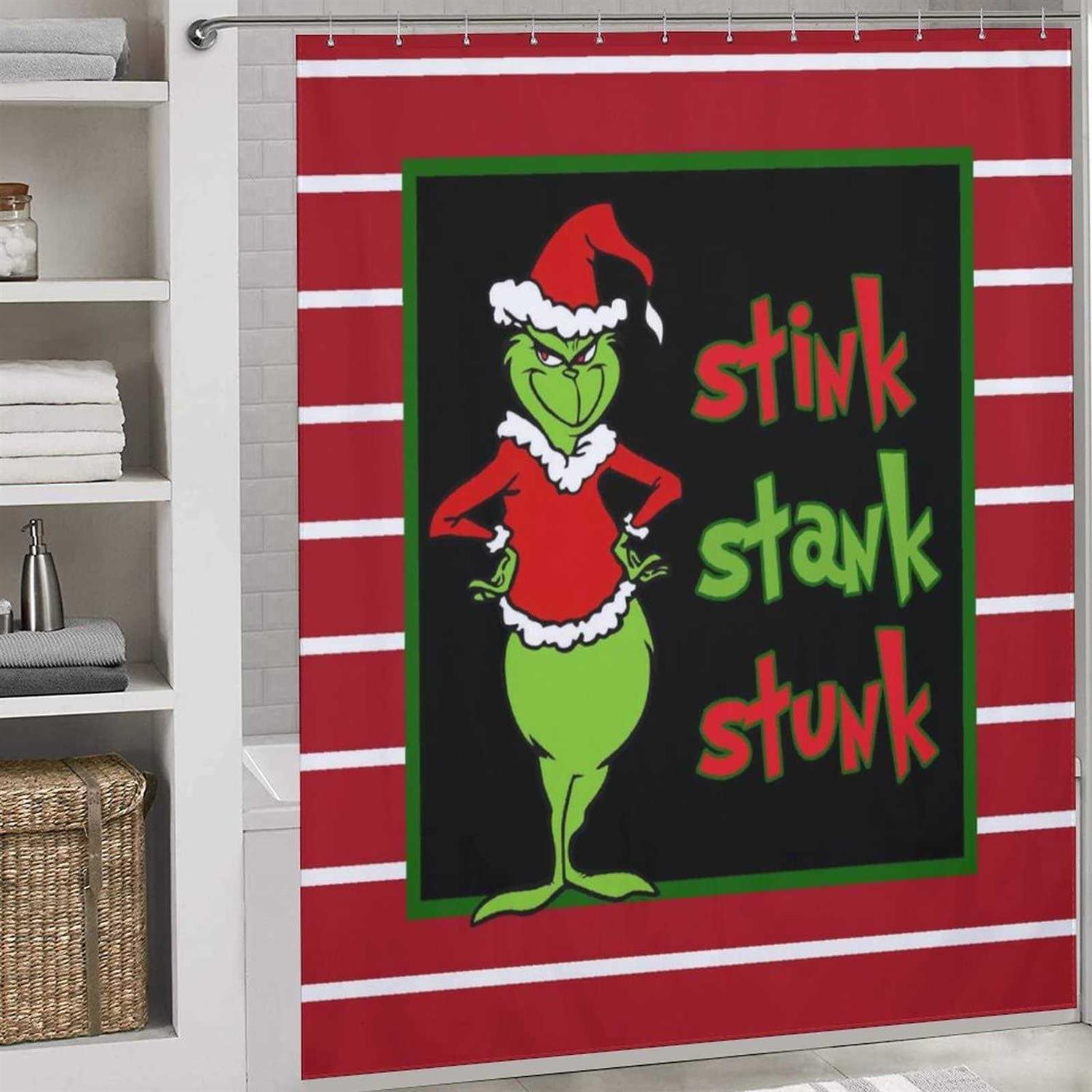 PLMZUOK Merry Grinchmas Bathroom Curtain Grinch Christmas Shower Curtain Winter Xmas Farmhouse Holiday Bathroom Decor 72x72 Inches - Image 3