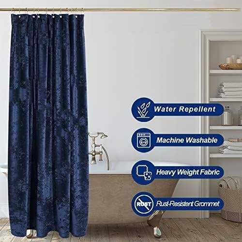 TAMGHO Crushed Velvet Shower Curtain Shower Curtain for Bathroom Shower Curtain Gold Hooks - Image 4