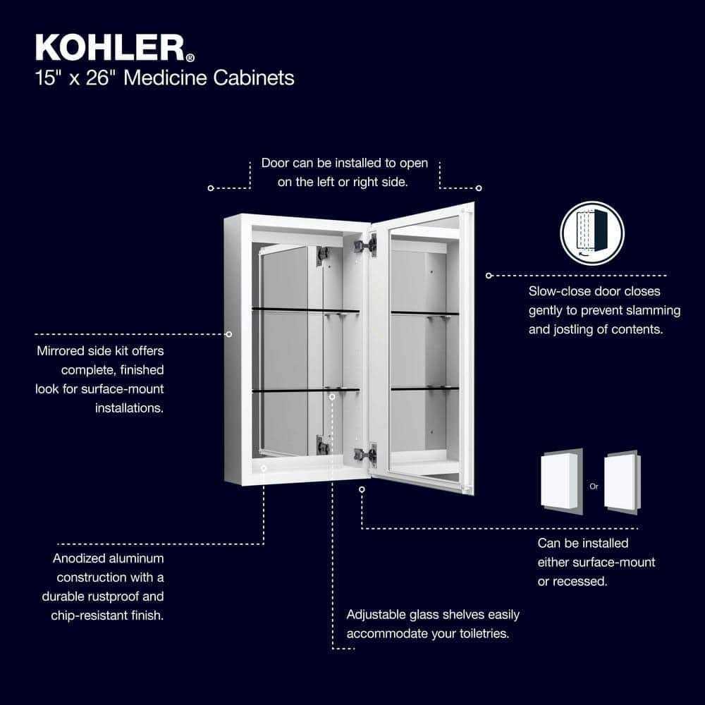 KOHLER 15 in. x 26 in. Aluminum Recessed or Surface Mount Soft Close Medicine Cabinet with Mirror in White Powder-Coat - Image 4