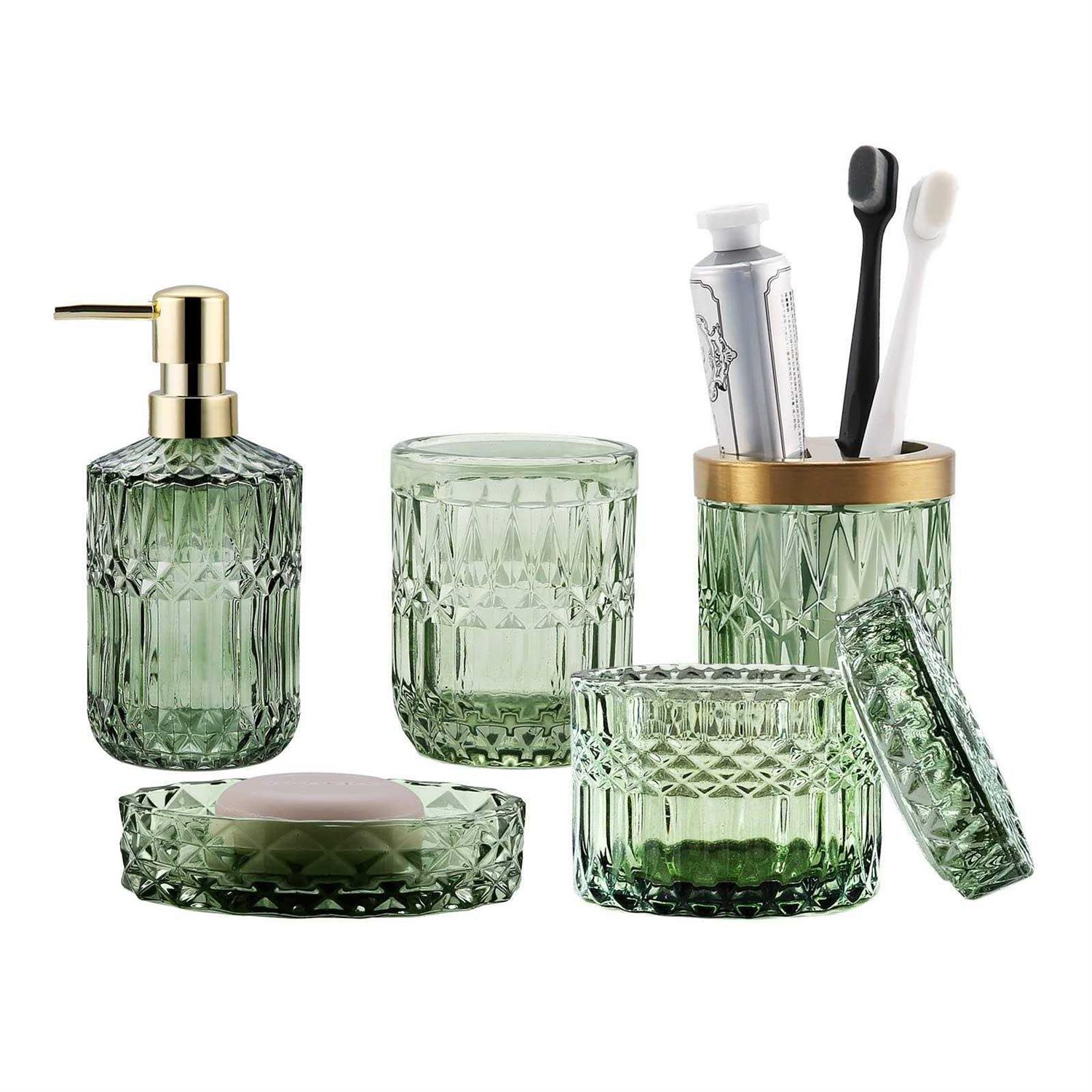 LaMarriti 5pcs Glass Bathroom Accessory Complete Set Lotion Dispenser - Image 3