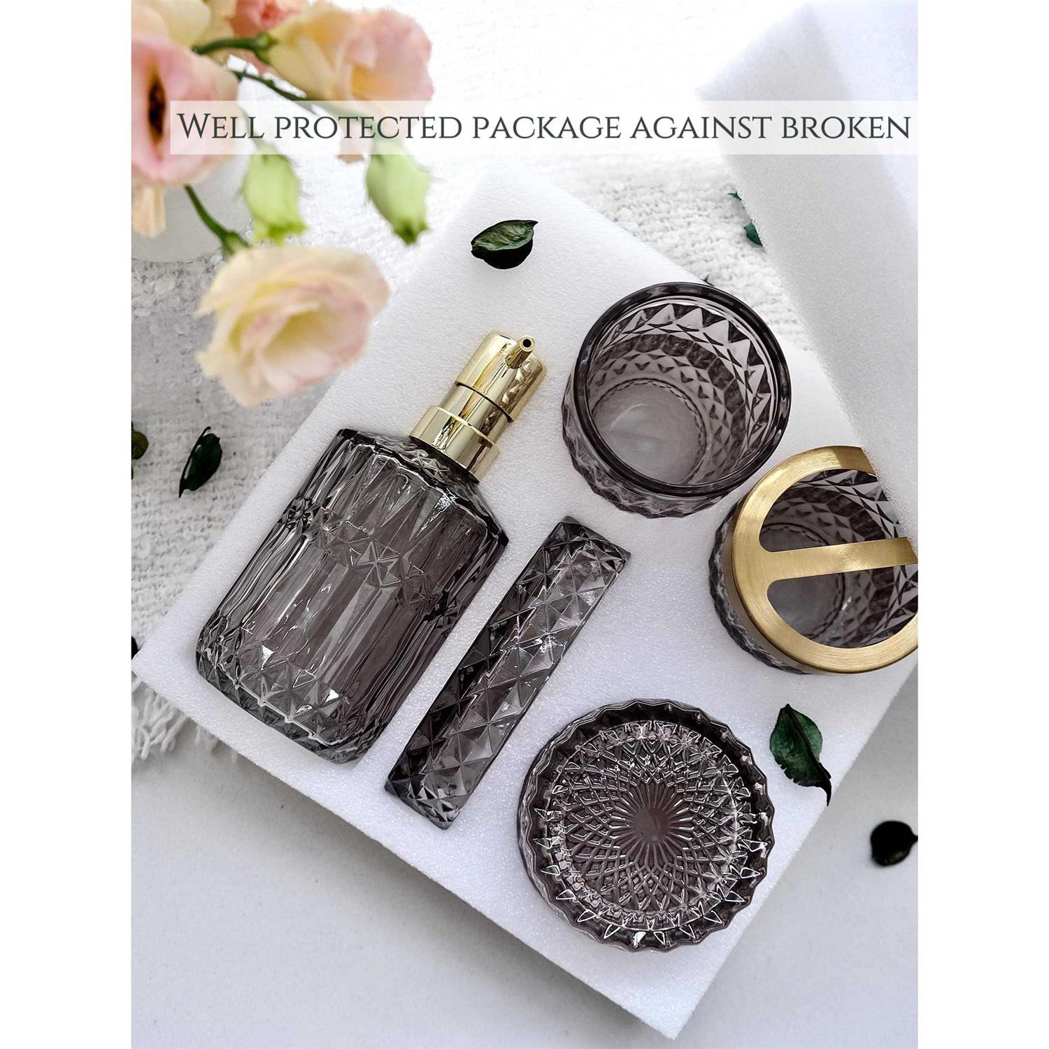 LaMarriti 5pcs Glass Bathroom Accessory Complete Set Lotion Dispenser - Image 5