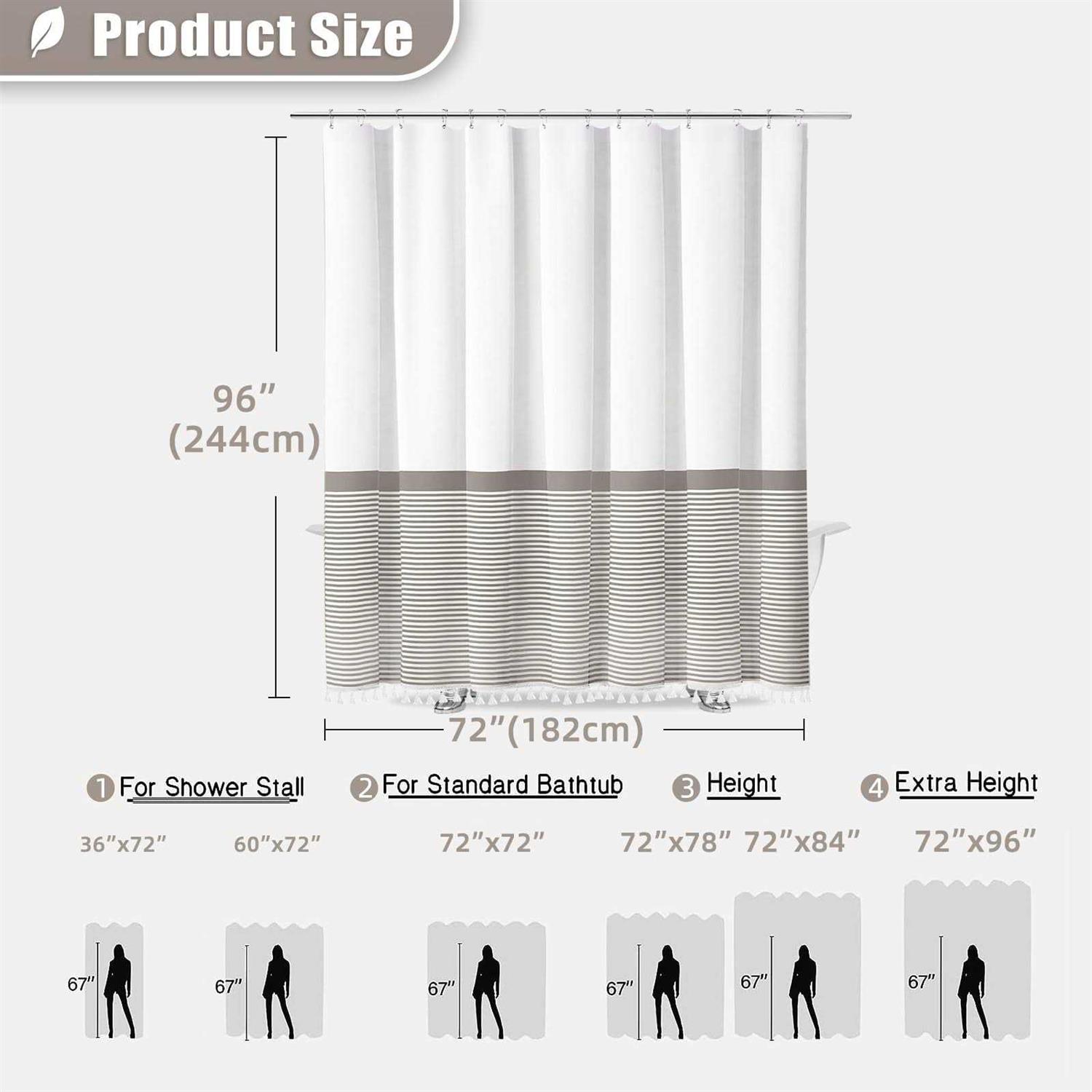 Seasonwood Shower Curtain Shower Curtain White Striped Shower Curtain Bathroom Tassel - Image 4