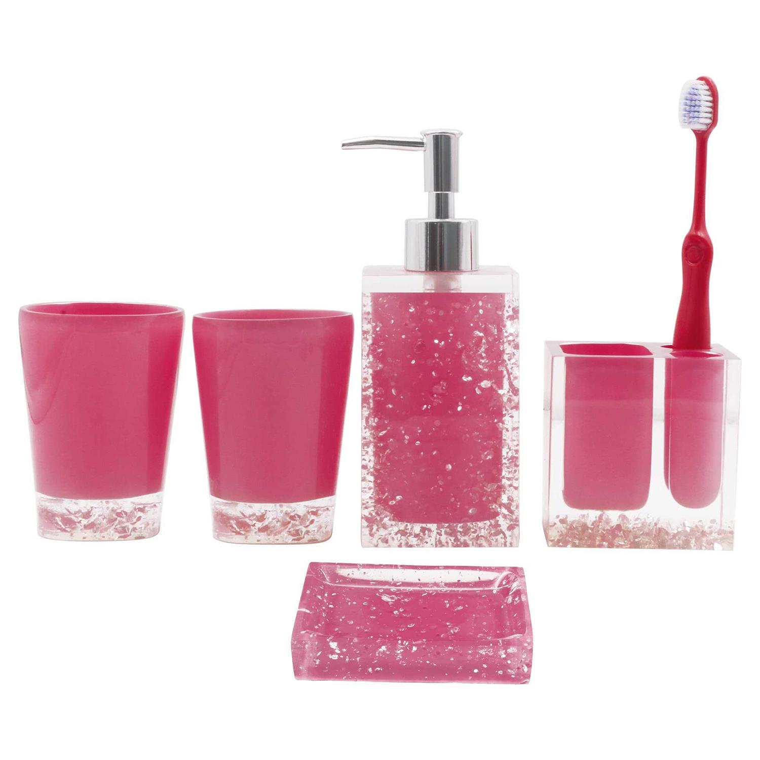 LUANT Resin Soap Dish Soap Dispenser Toothbrush Holder & Tumbler Bathroom Accessory 5 Piece Set - Image 5