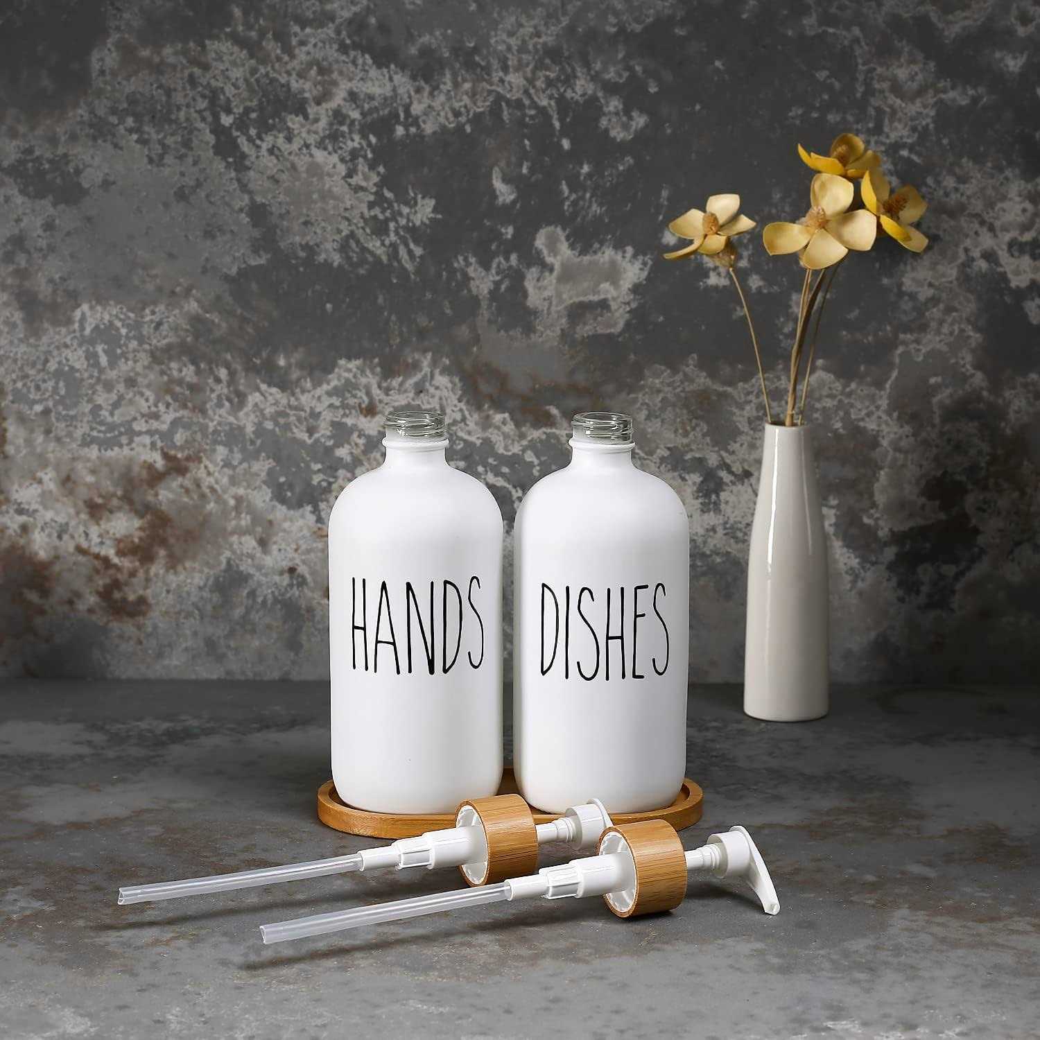 MOMEEMO Glass Soap Dispenser Set, Contains Hand Soap and Dish Soap Dispenser.Suitable - Image 4