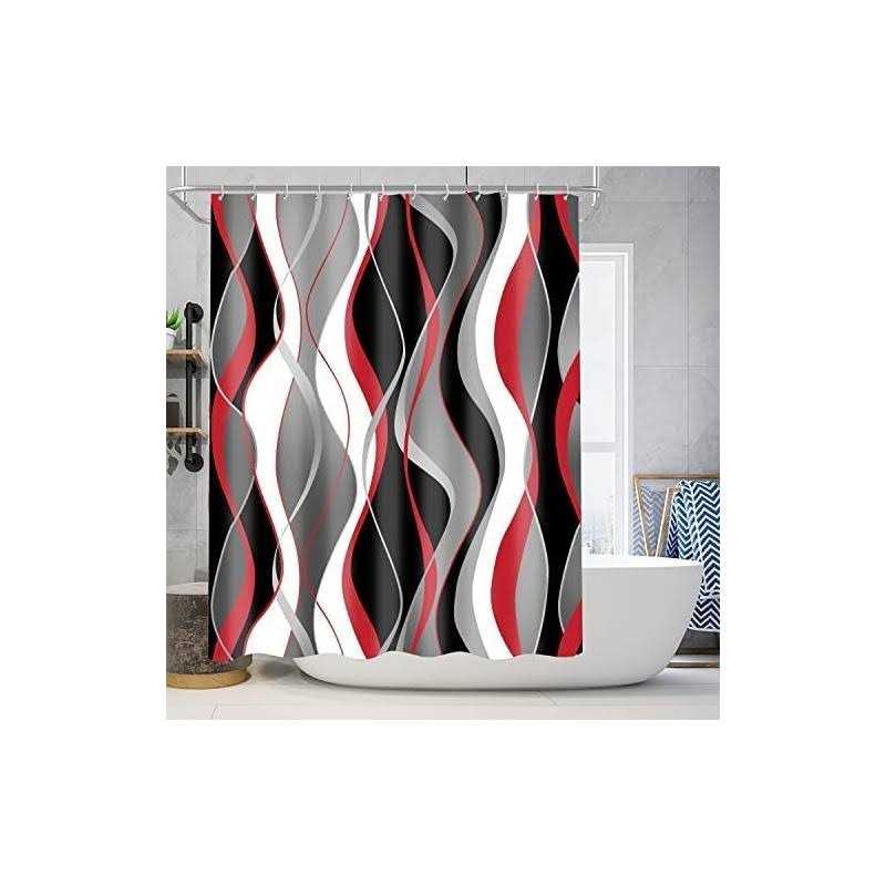 Nkzply 4 Pcs and Black Striped Shower Curtain Set with Rugs and Toilet Lid Cover Grey and White Bathroom Sets - Image 5