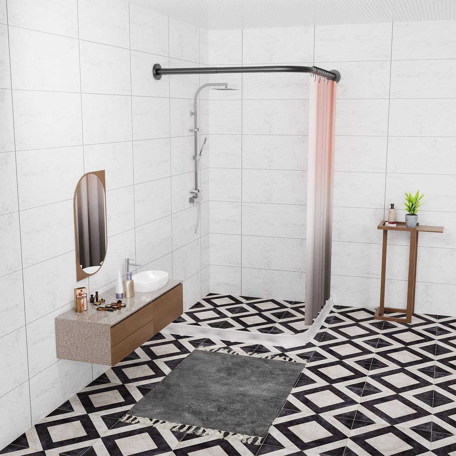 Sikaiqi Stretchable 304 Stainless L Shaped Bathroom Bathtub Corner Shower Curtain Rod Rack - Image 4