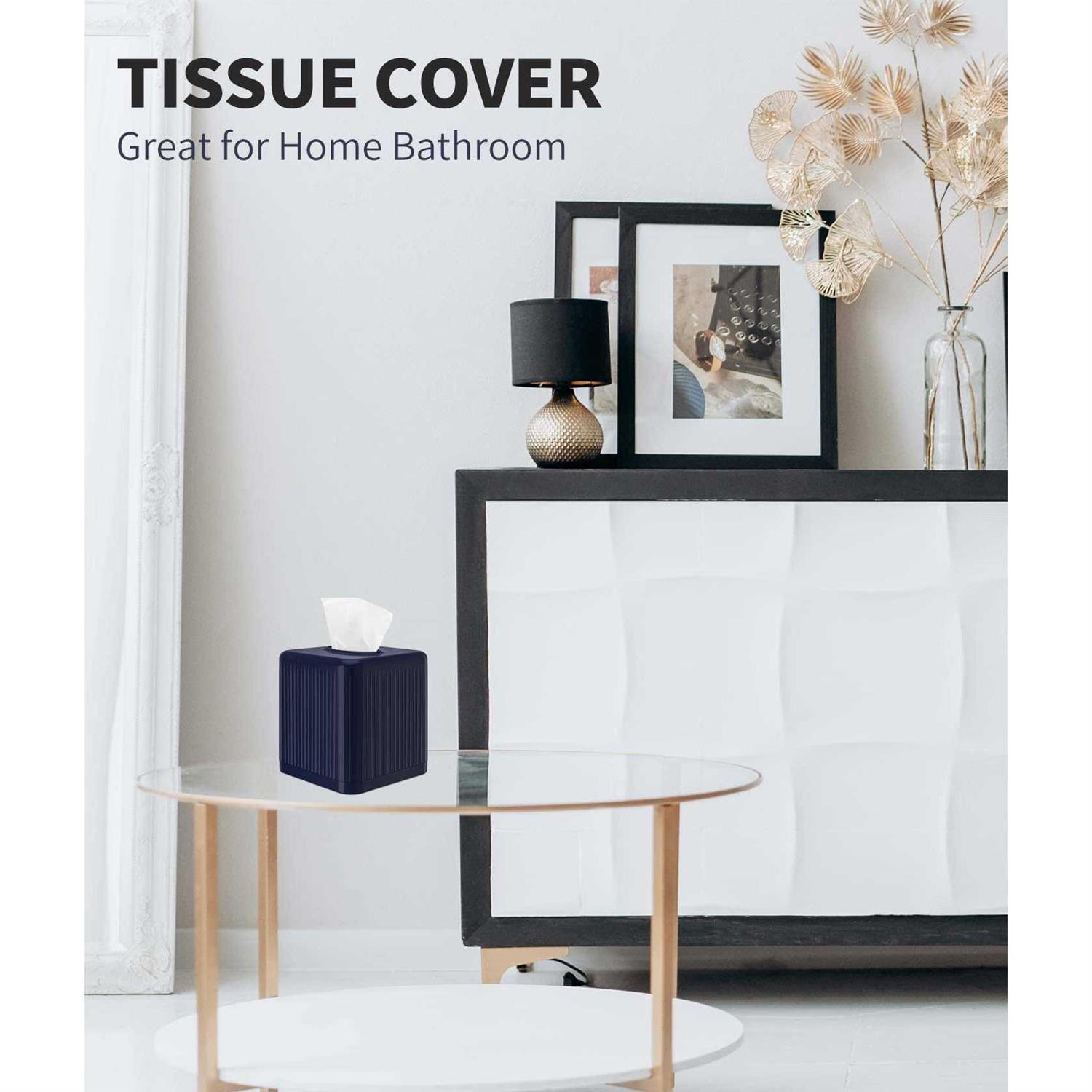 Livelab Tissue Box Cover with Base Square Plastic Tissue Box Holder Decorative Tissue Cover Modern Cube Facial Tissue Dispenser for Bathroom Vanity - Image 3